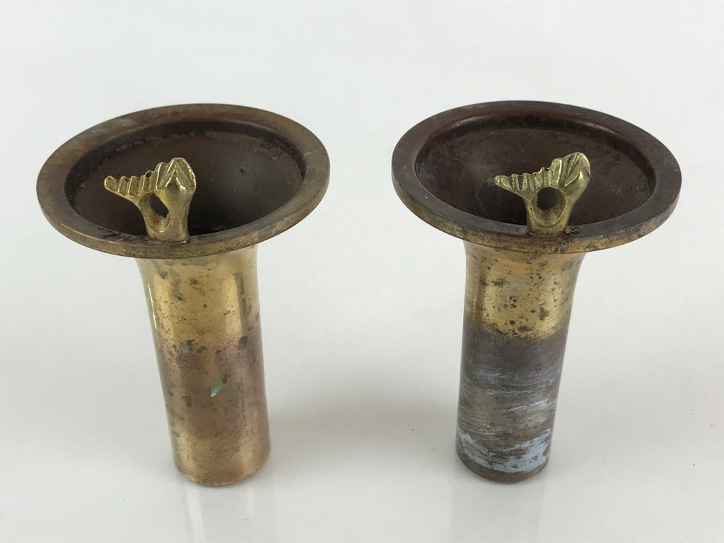 Japanese Buddhist Altar Fitting 2pc Flower Vase Stand Brass Gold Hanatate BU828