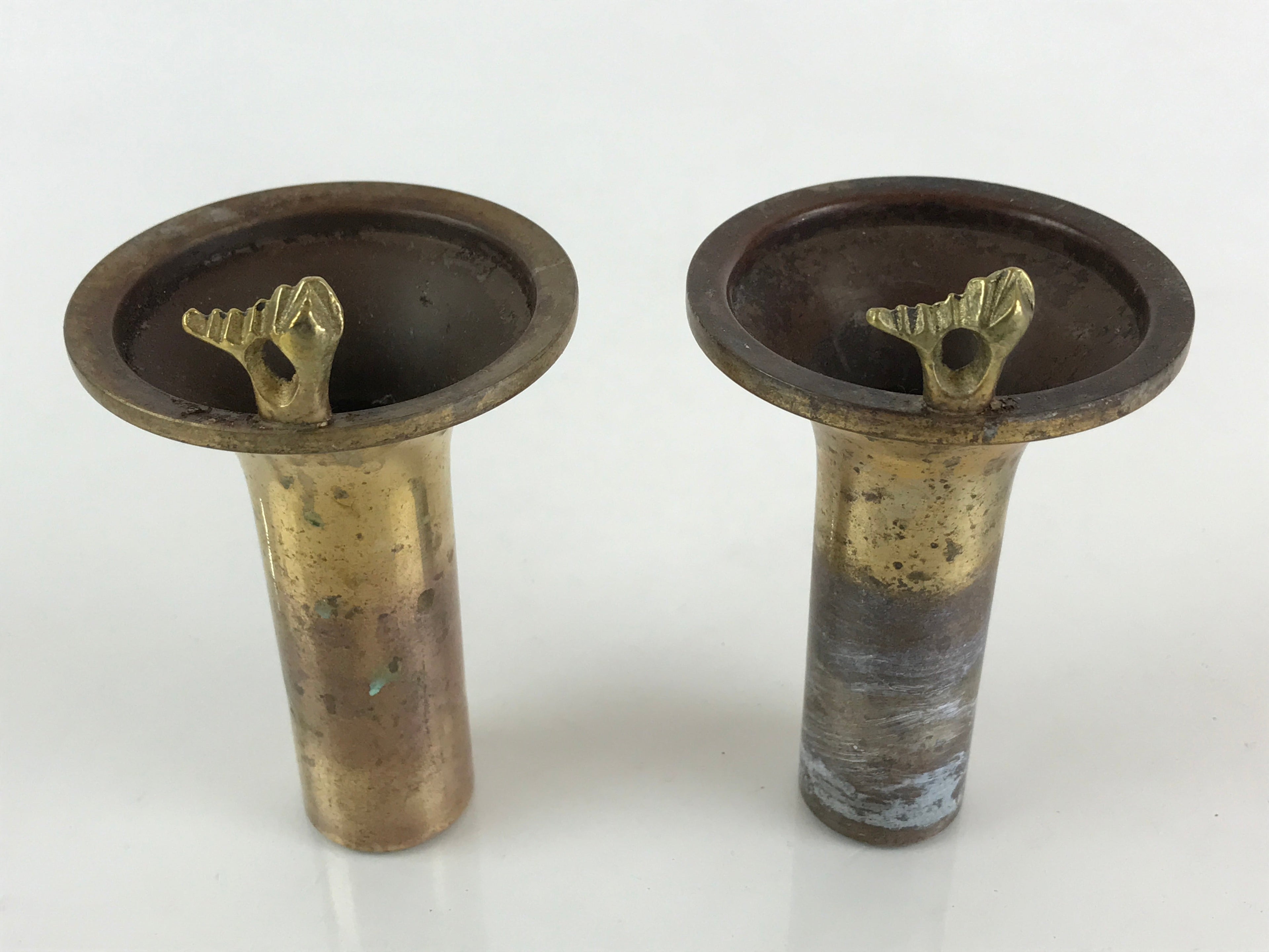 Japanese Buddhist Altar Fitting 2pc Flower Vase Stand Brass Gold Hanatate BU828