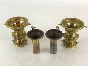 Japanese Buddhist Altar Fitting 2pc Flower Vase Stand Brass Gold Hanatate BU828