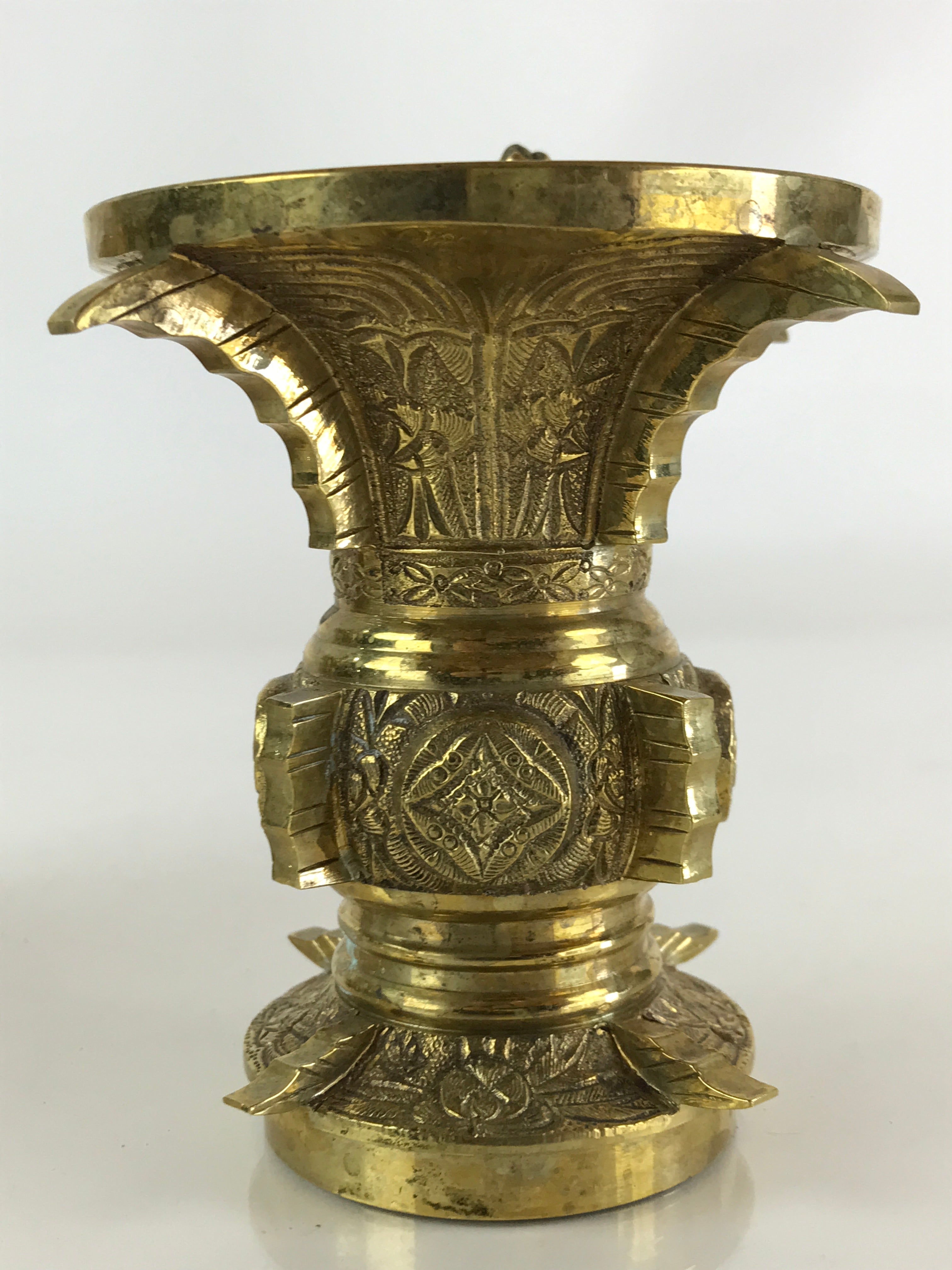 Japanese Buddhist Altar Fitting 2pc Flower Vase Stand Brass Gold Hanatate BU828