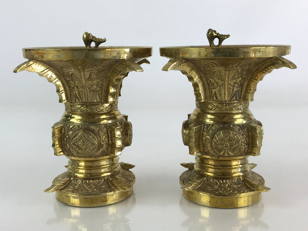 Japanese Buddhist Altar Fitting 2pc Flower Vase Stand Brass Gold Hanatate BU828