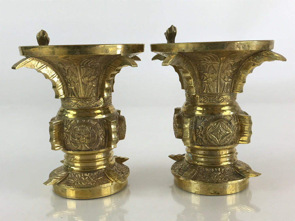 Japanese Buddhist Altar Fitting 2pc Flower Vase Stand Brass Gold Hanatate BU828