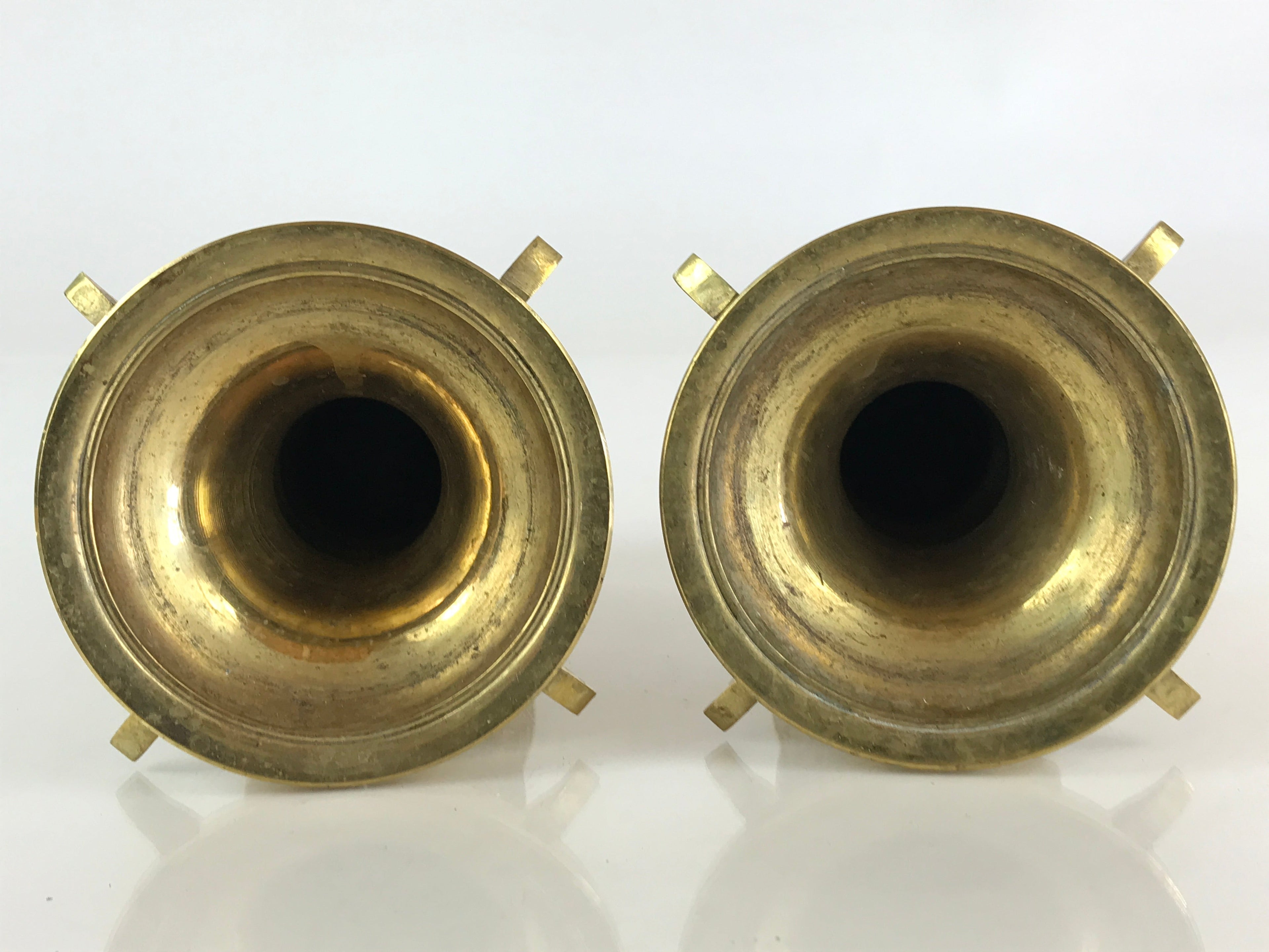 Japanese Buddhist Altar Fitting 2pc Flower Vase Stand Brass Gold Hanatate BU828