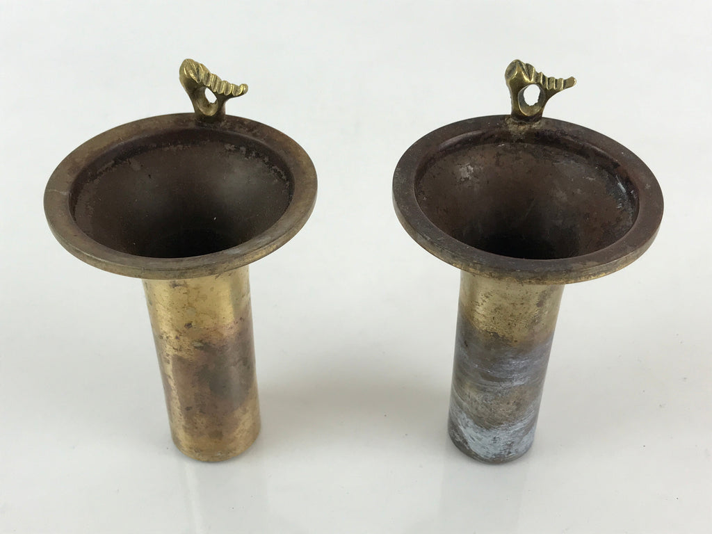 Japanese Buddhist Altar Fitting 2pc Flower Vase Stand Brass Gold Hanatate BU828