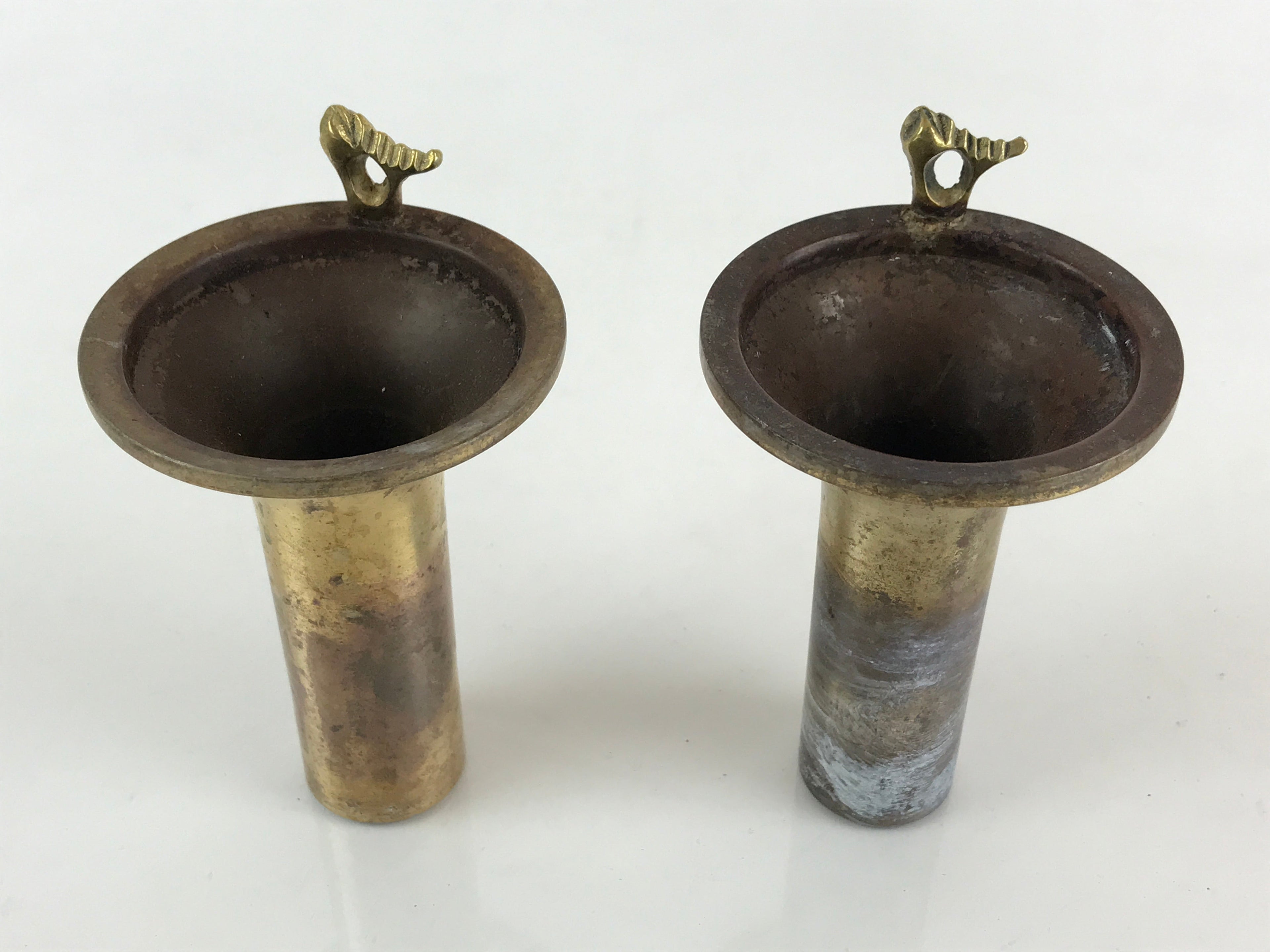 Japanese Buddhist Altar Fitting 2pc Flower Vase Stand Brass Gold Hanatate BU828