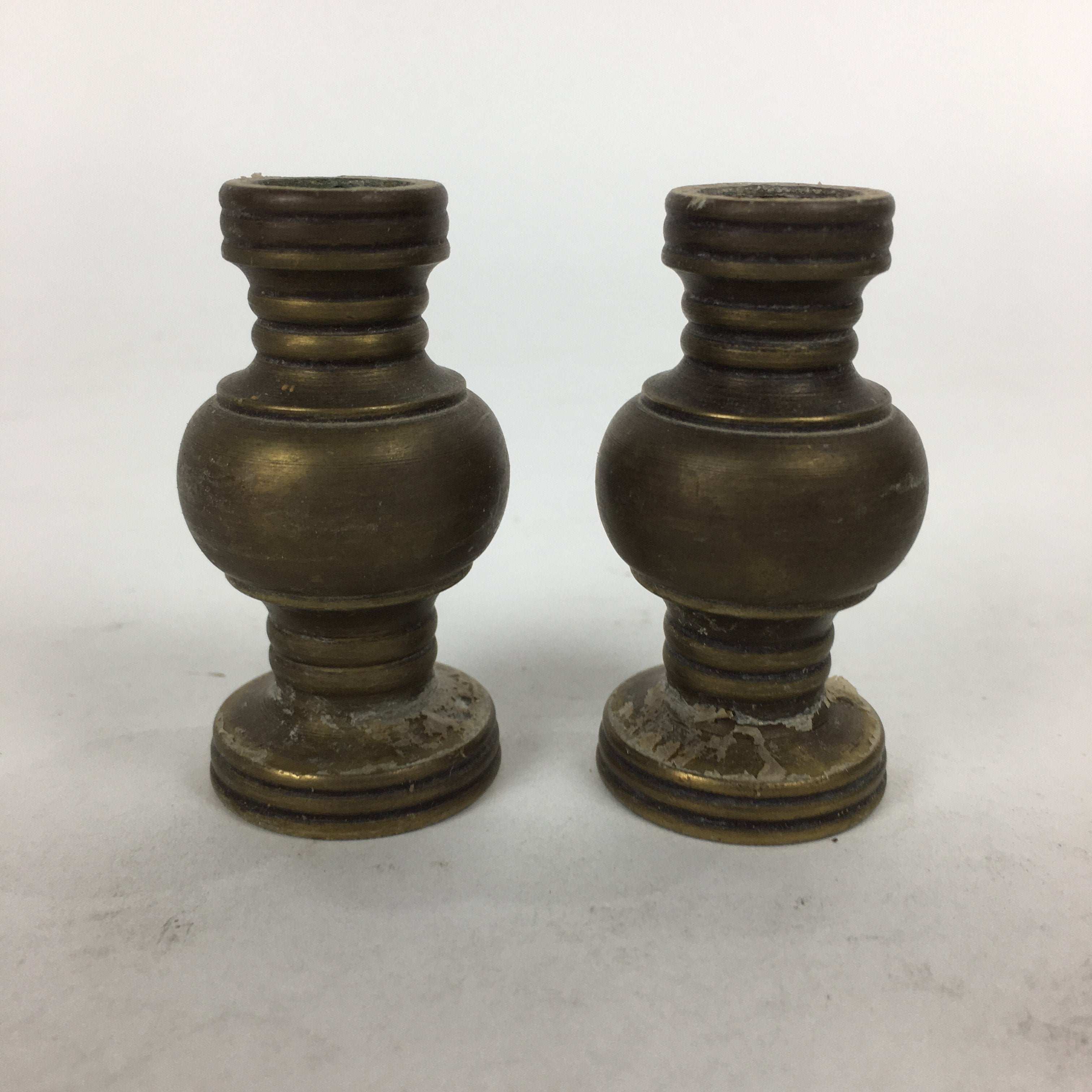 Japanese Buddhist Altar Fitting 2pc Flower Vase Stand Vtg Brass Butsudan BU563