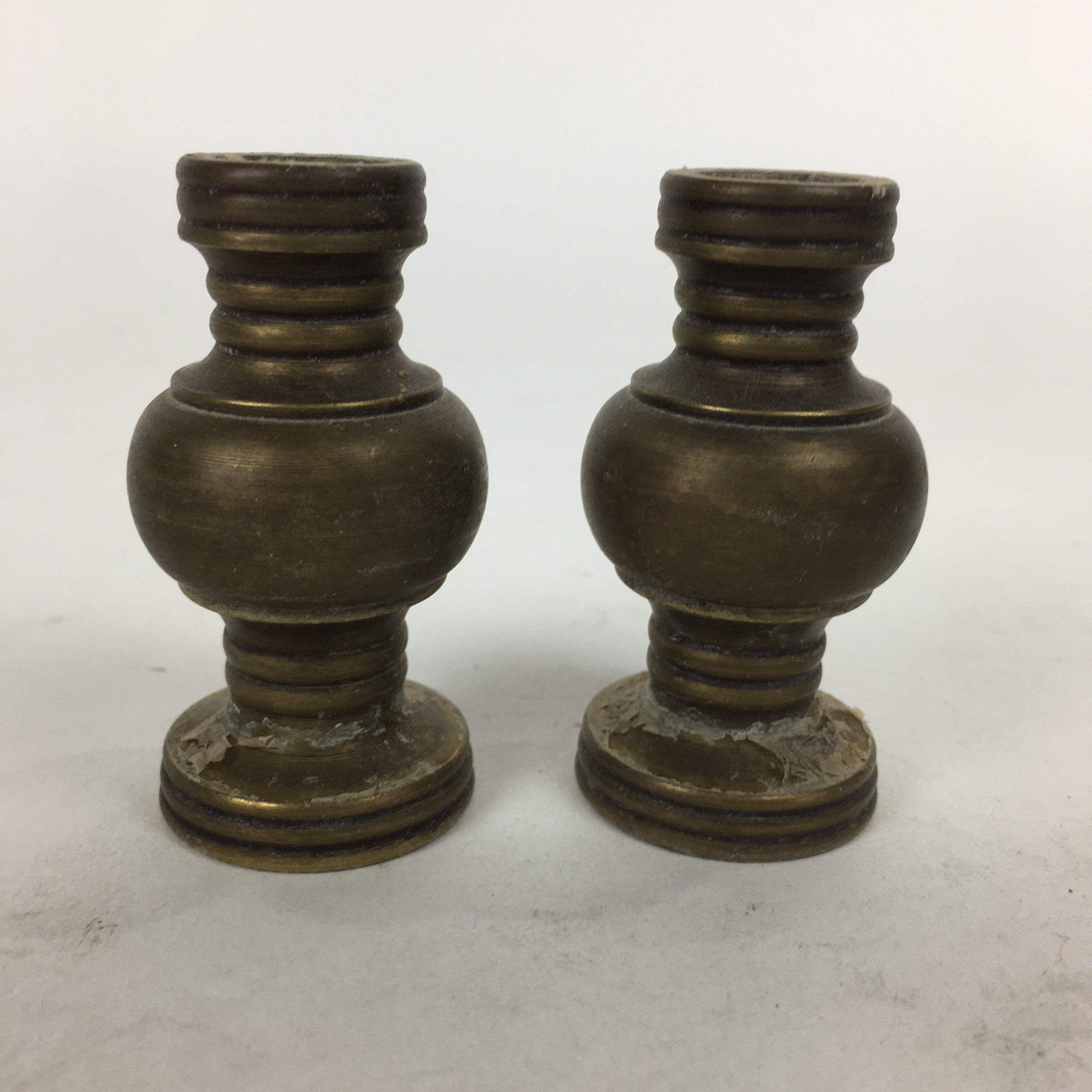 Japanese Buddhist Altar Fitting 2pc Flower Vase Stand Vtg Brass Butsudan BU563