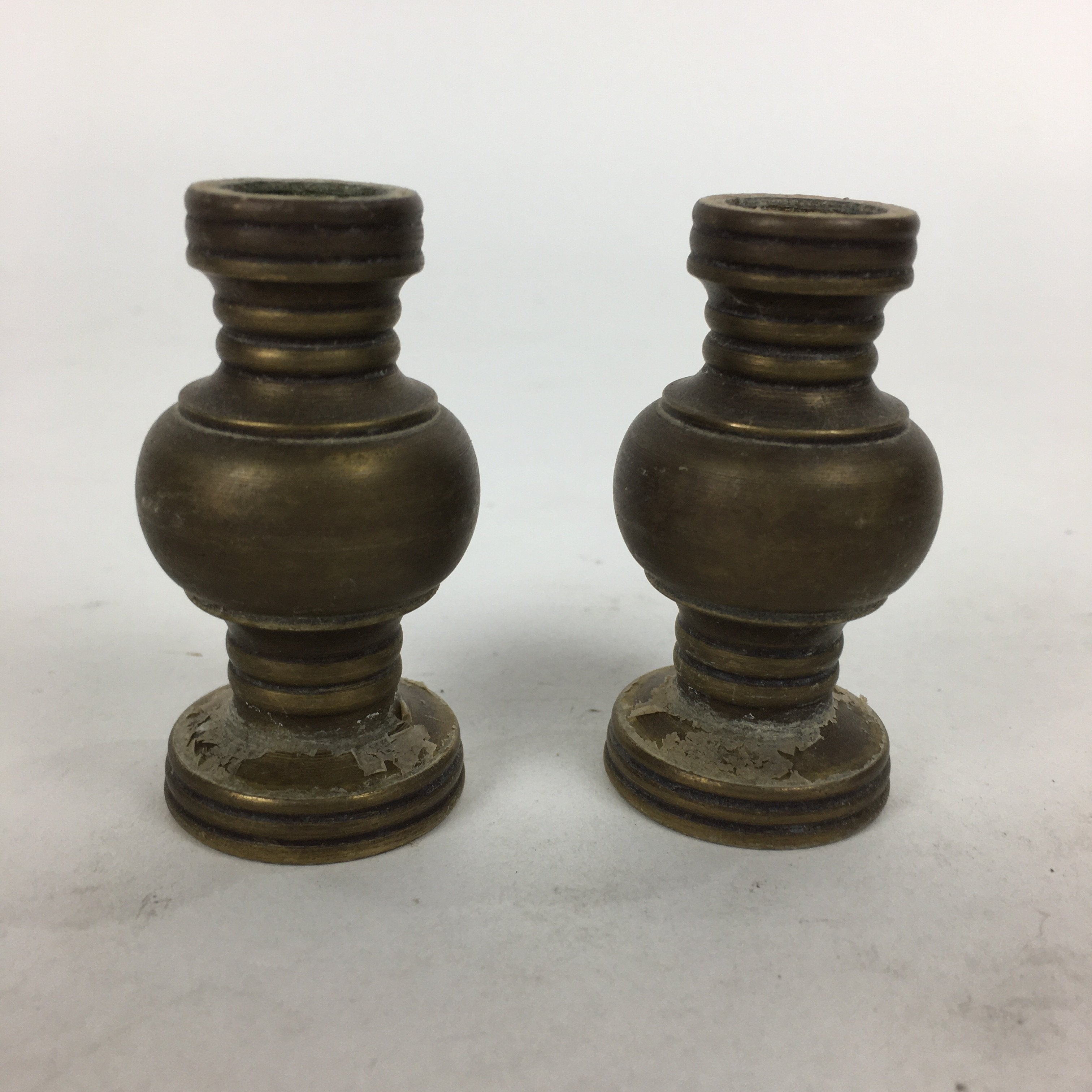 Japanese Buddhist Altar Fitting 2pc Flower Vase Stand Vtg Brass Butsudan BU563