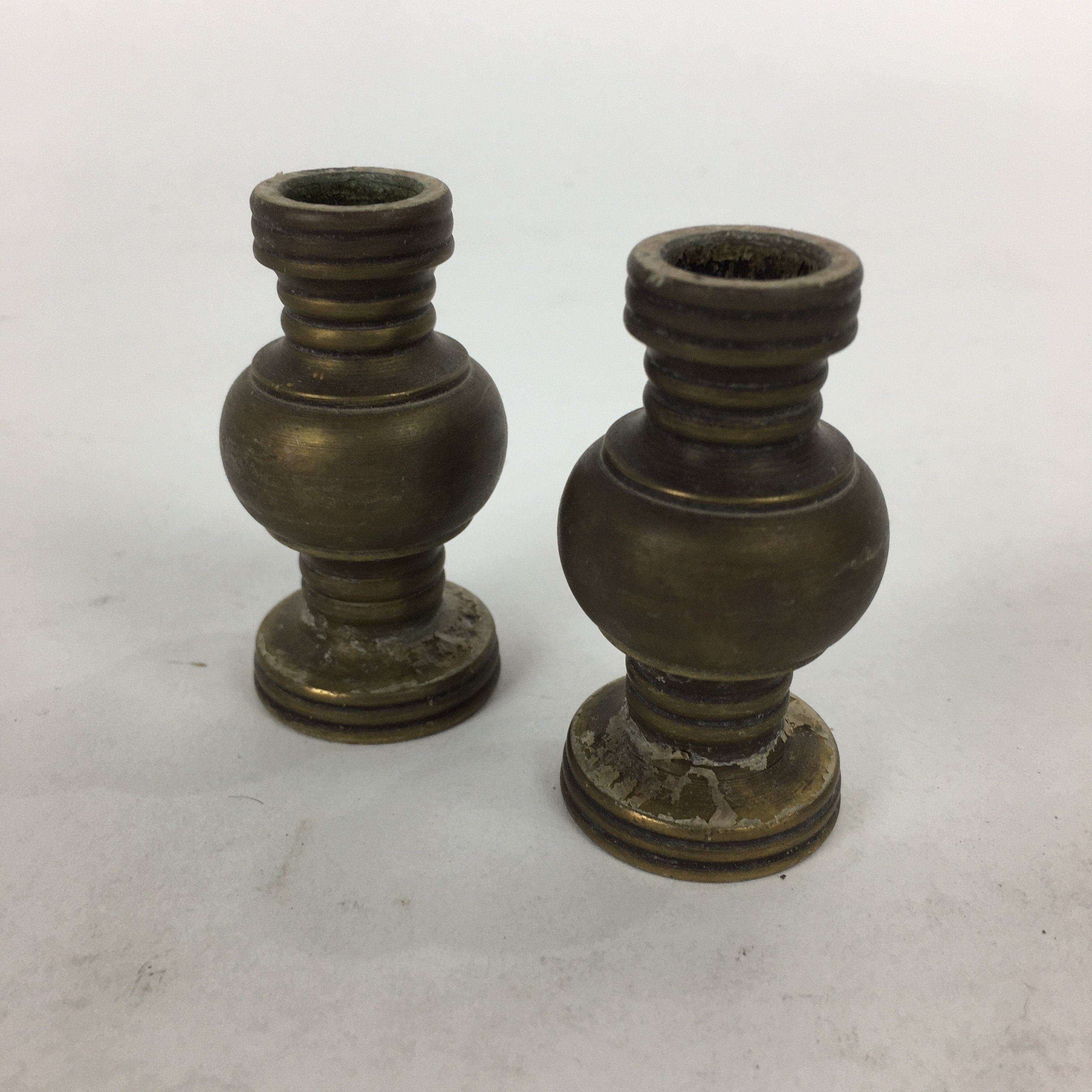 Japanese Buddhist Altar Fitting 2pc Flower Vase Stand Vtg Brass Butsudan BU563