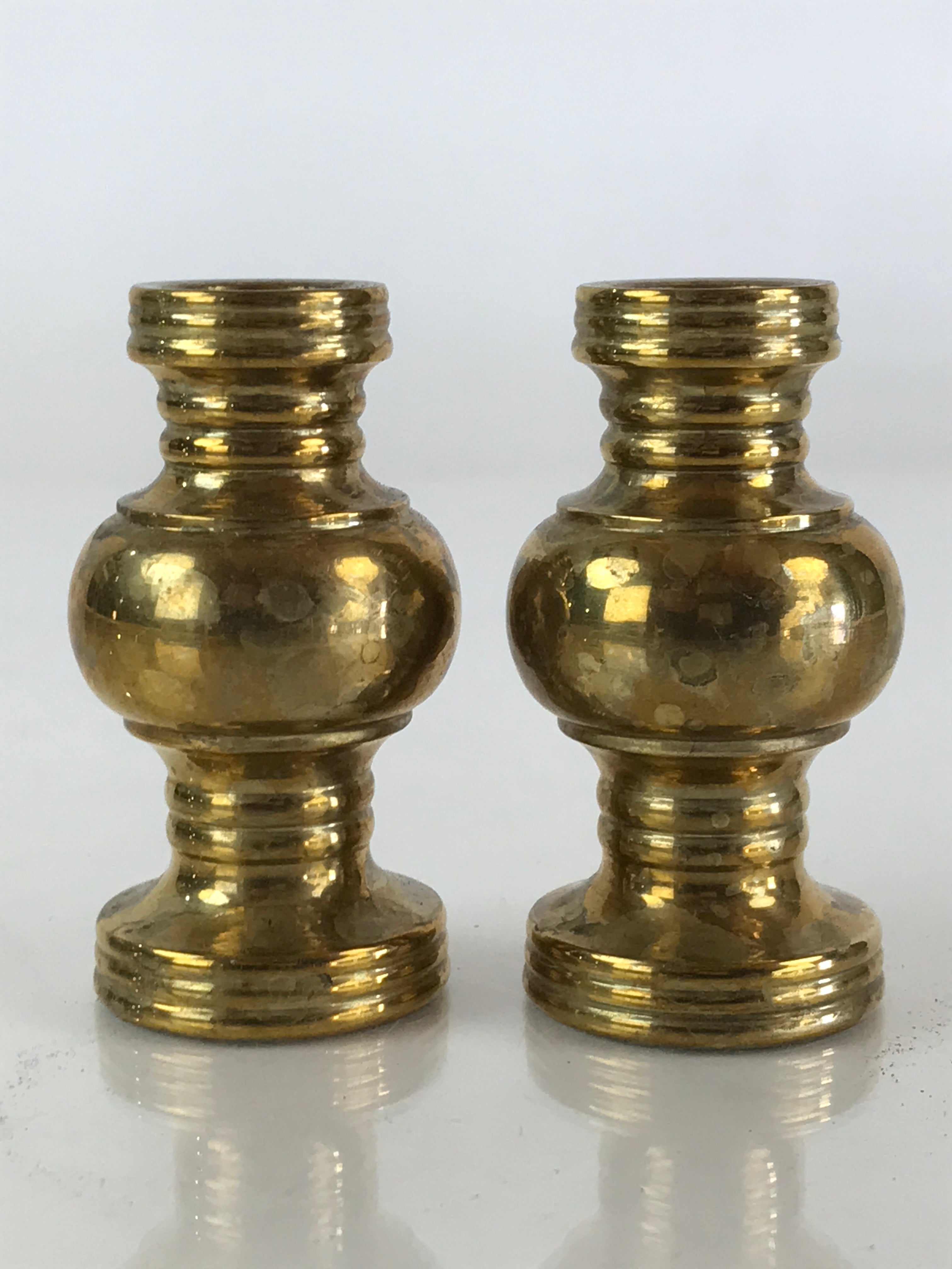 Japanese Buddhist Altar Fitting 2pc Flower Vase Stand Vtg Brass Butsudan BU833