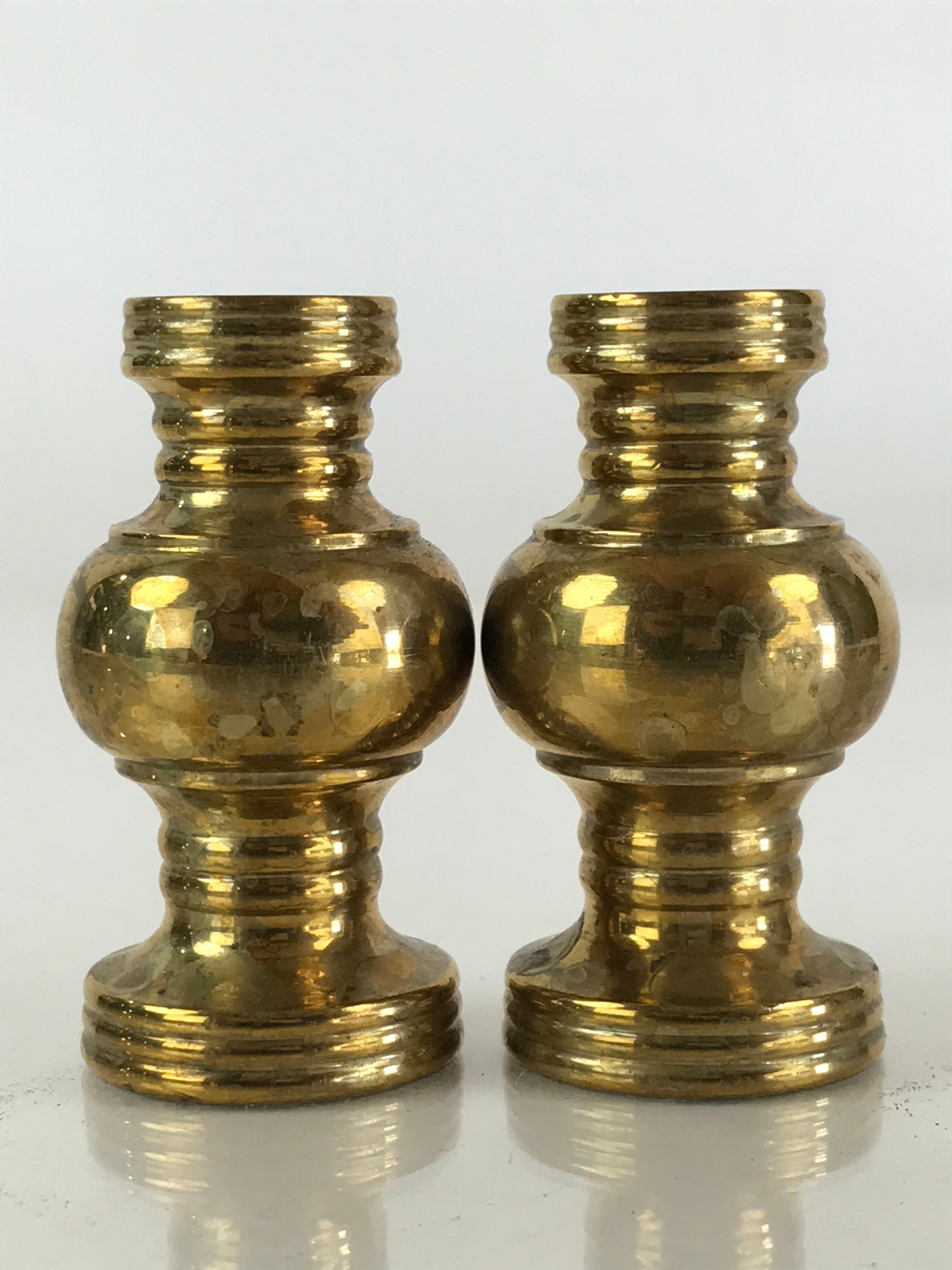Japanese Buddhist Altar Fitting 2pc Flower Vase Stand Vtg Brass Butsudan BU833