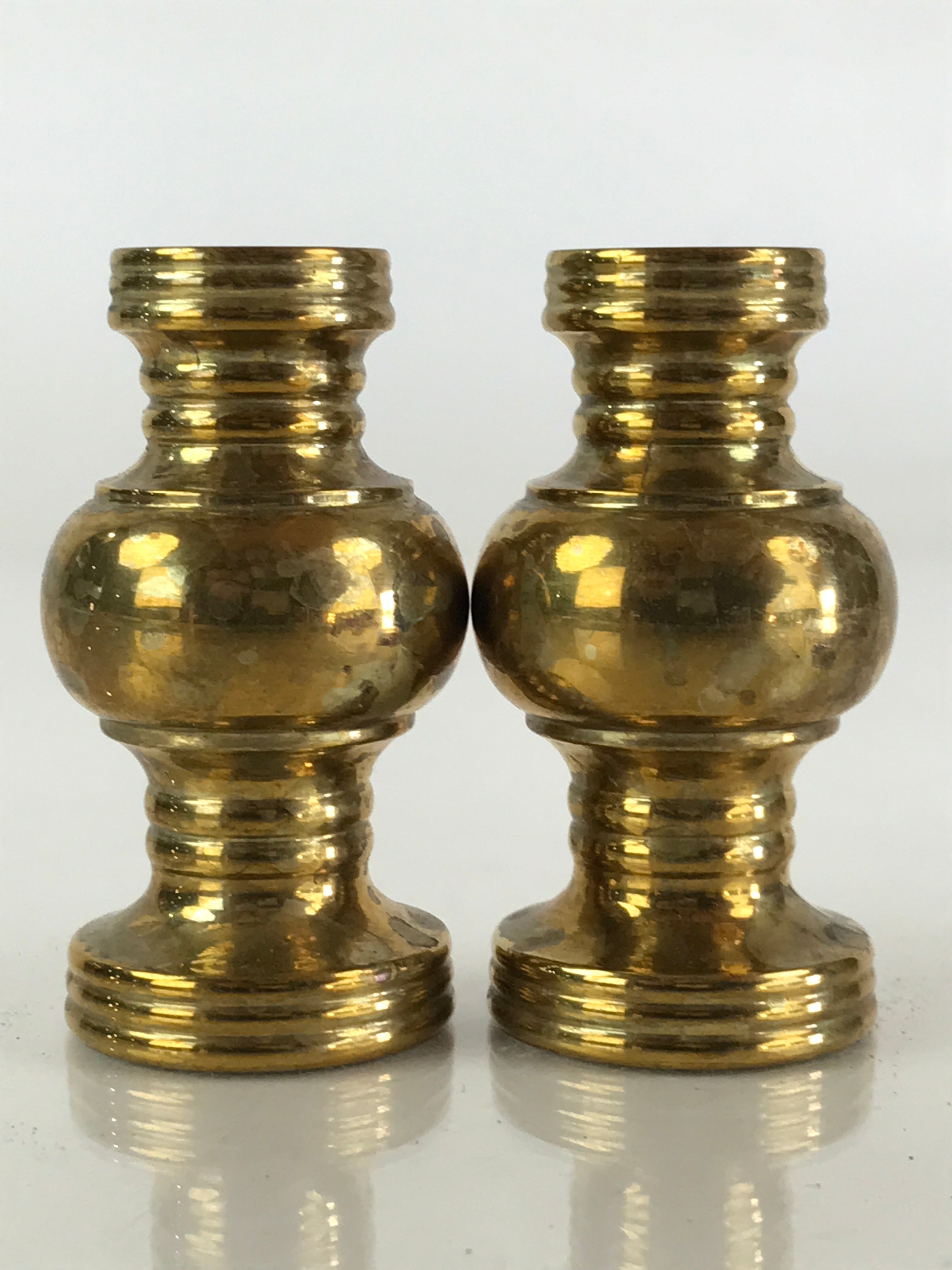 Japanese Buddhist Altar Fitting 2pc Flower Vase Stand Vtg Brass Butsudan BU833