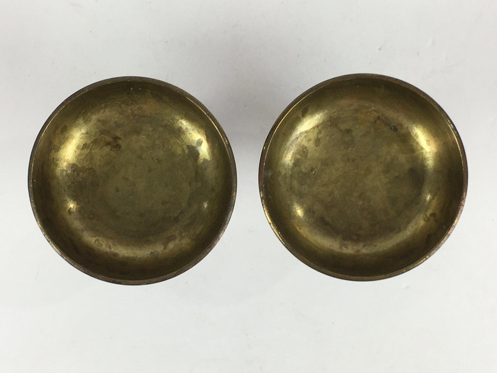Japanese Buddhist Altar Fitting 2pc Pair Vtg Rice Offering Cup Brass BU689