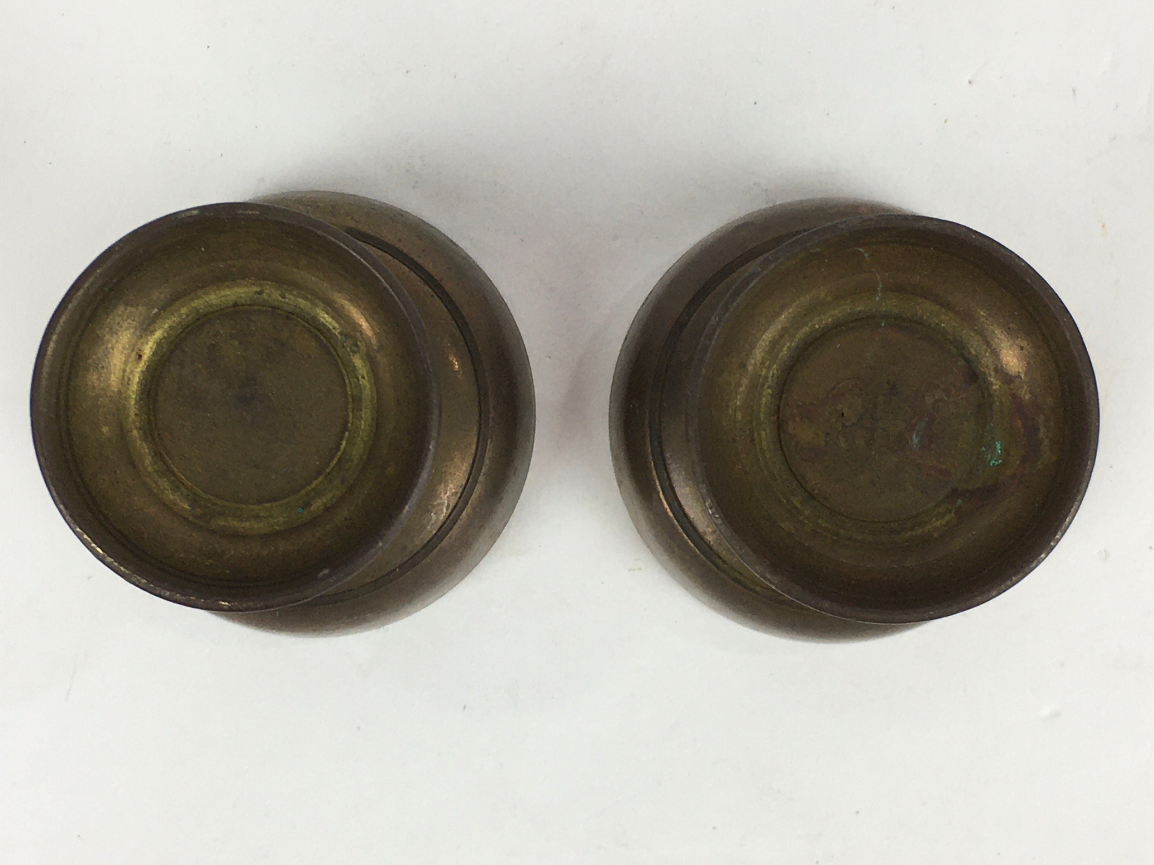 Japanese Buddhist Altar Fitting 2pc Pair Vtg Rice Offering Cup Brass BU689