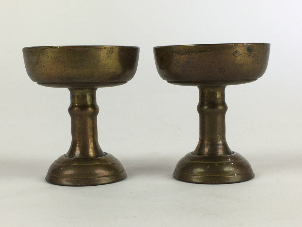 Japanese Buddhist Altar Fitting 2pc Pair Vtg Rice Offering Cup Brass BU689