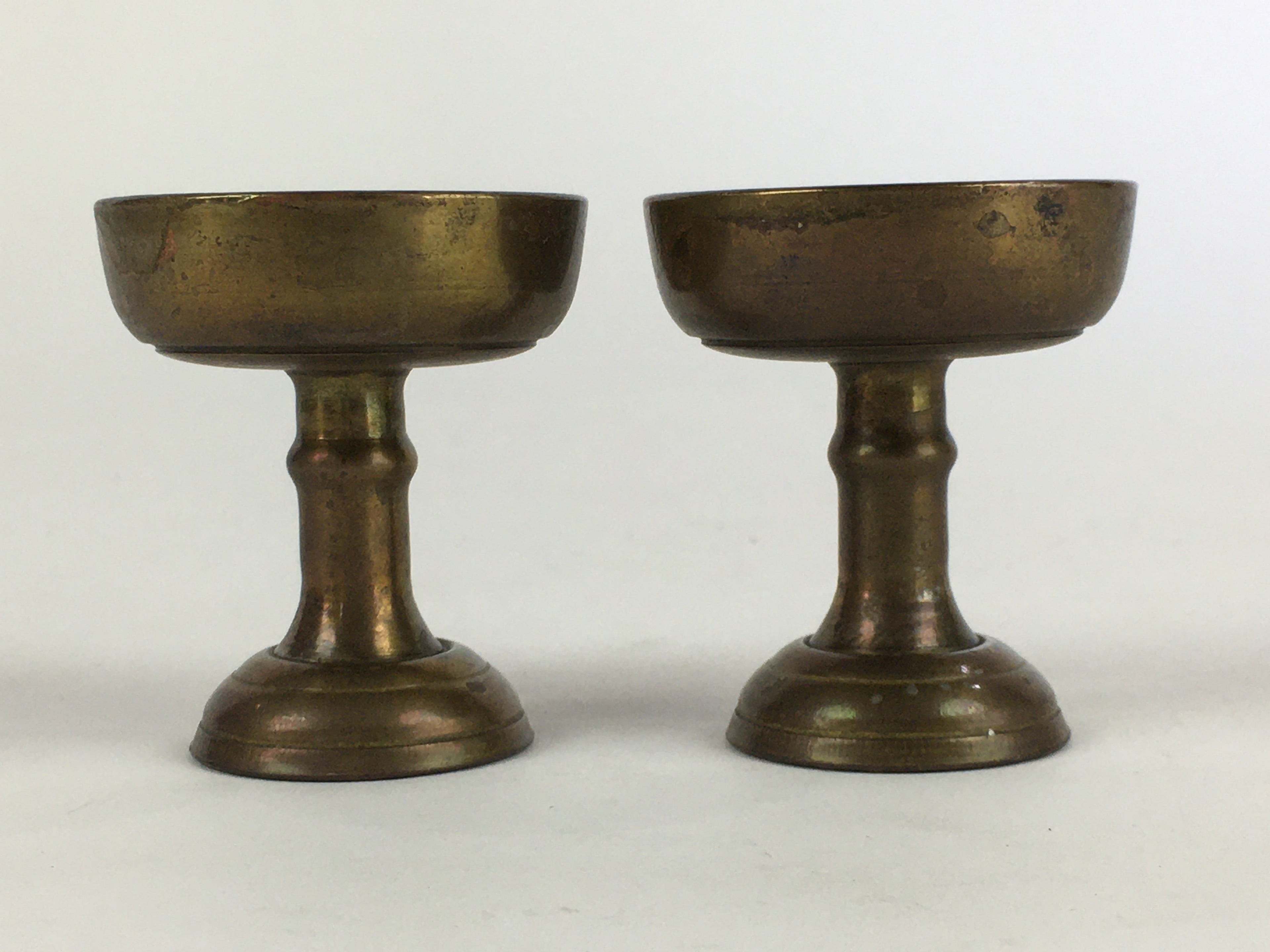 Japanese Buddhist Altar Fitting 2pc Pair Vtg Rice Offering Cup Brass BU689
