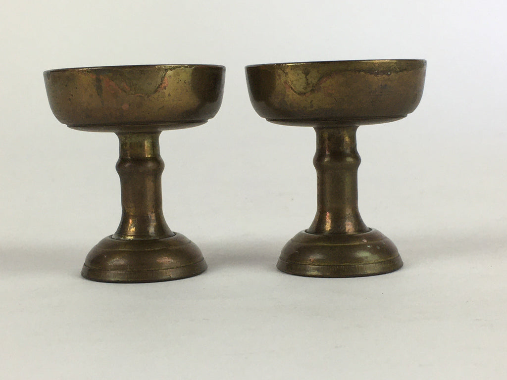 Japanese Buddhist Altar Fitting 2pc Pair Vtg Rice Offering Cup Brass BU689