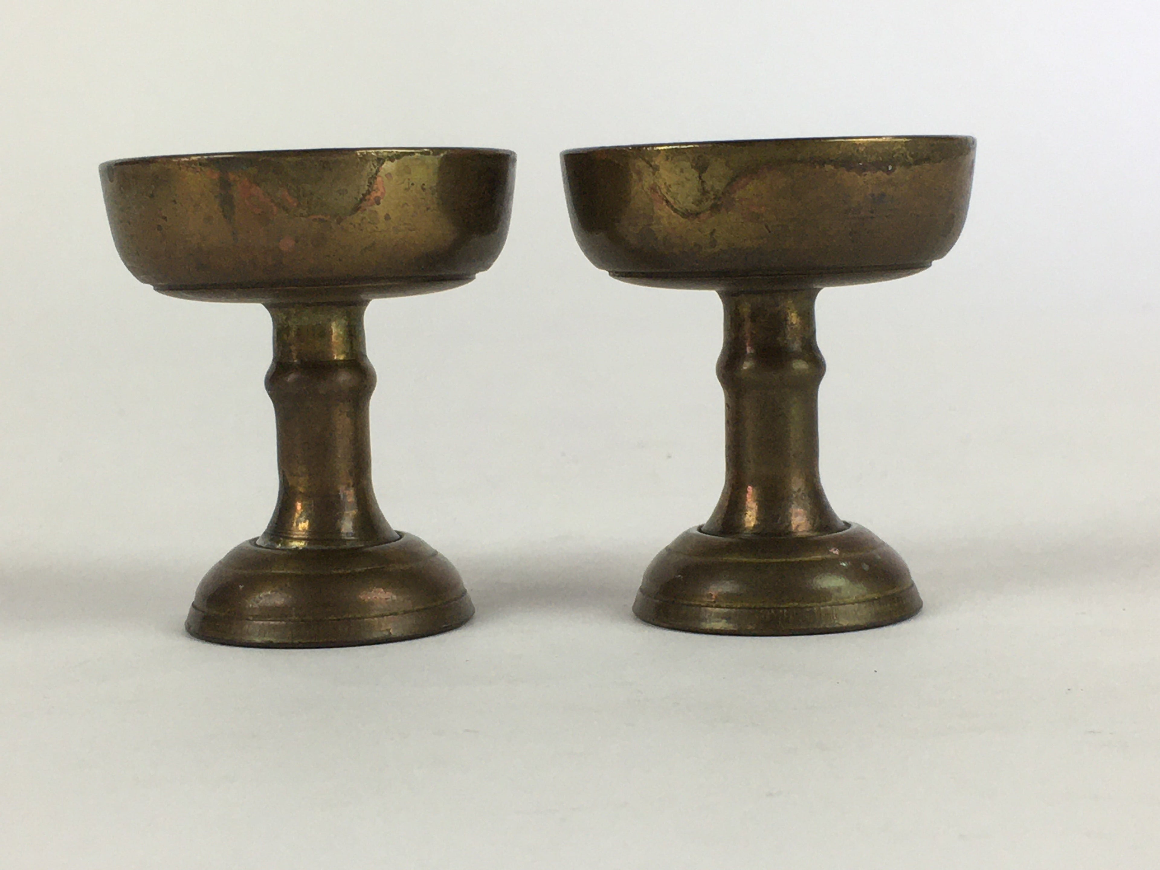 Japanese Buddhist Altar Fitting 2pc Pair Vtg Rice Offering Cup Brass BU689