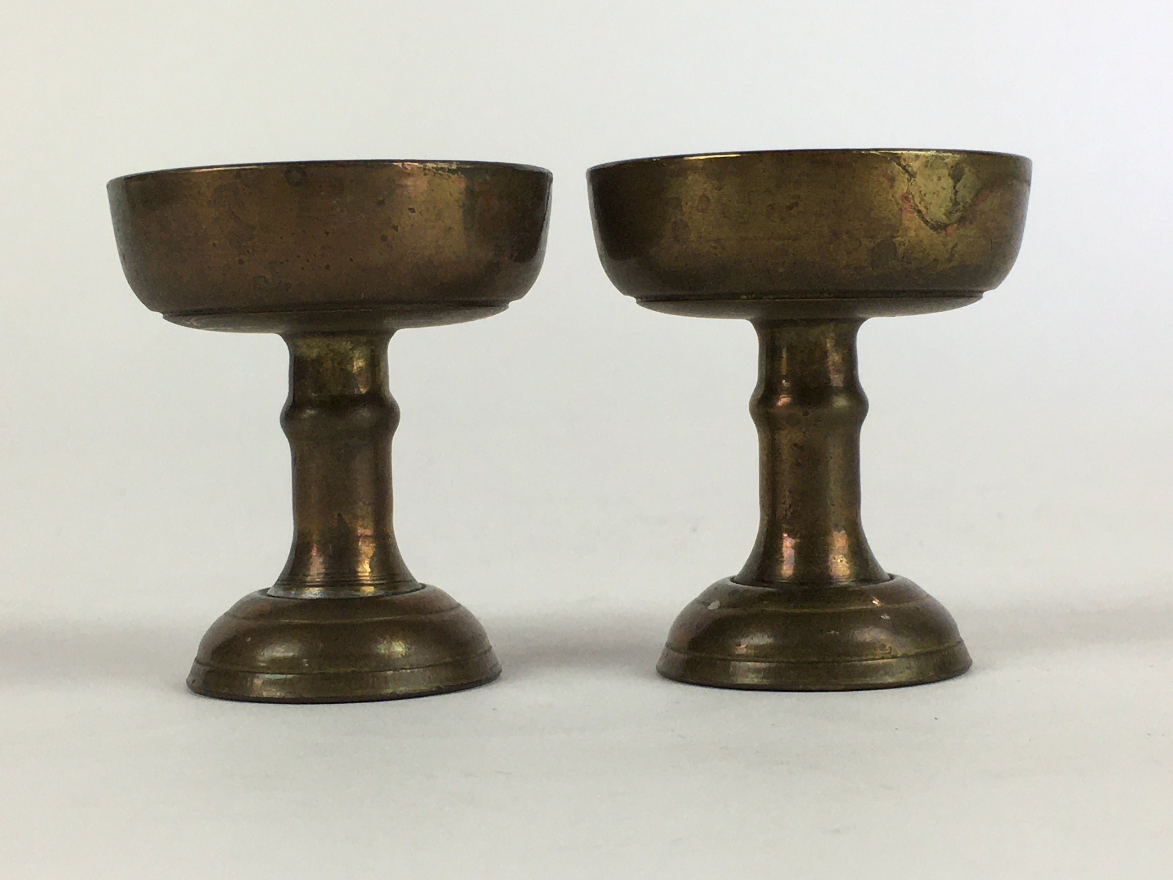 Japanese Buddhist Altar Fitting 2pc Pair Vtg Rice Offering Cup Brass BU689