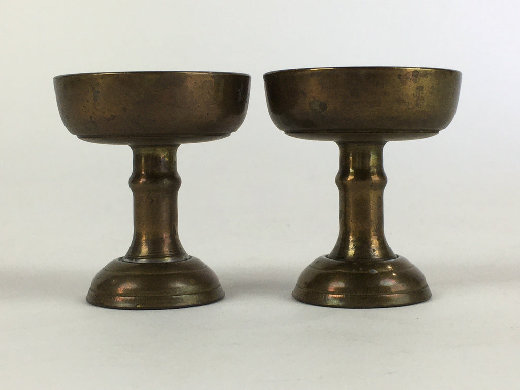 Japanese Buddhist Altar Fitting 2pc Pair Vtg Rice Offering Cup Brass BU689