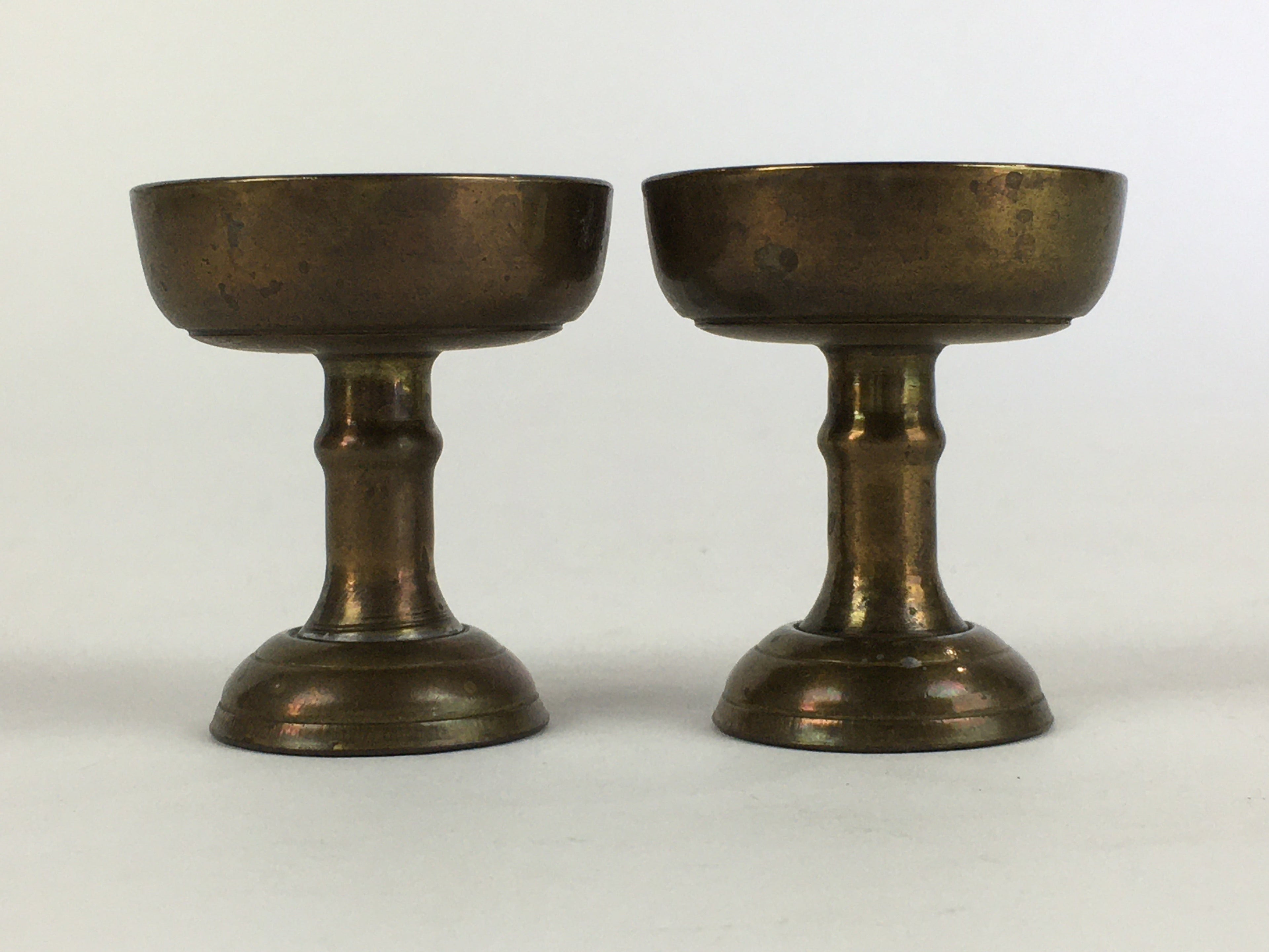 Japanese Buddhist Altar Fitting 2pc Pair Vtg Rice Offering Cup Brass BU689