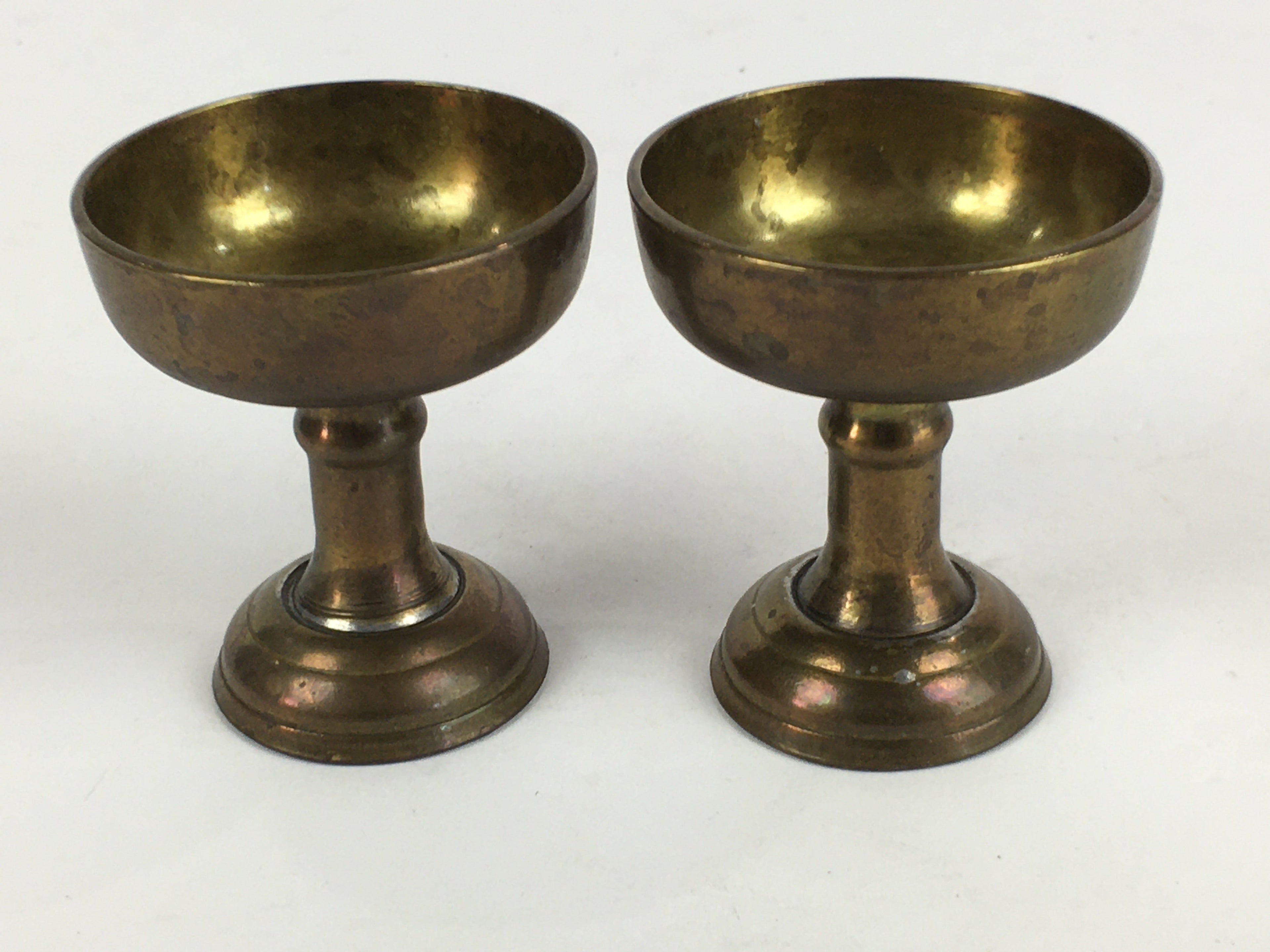 Japanese Buddhist Altar Fitting 2pc Pair Vtg Rice Offering Cup Brass BU689