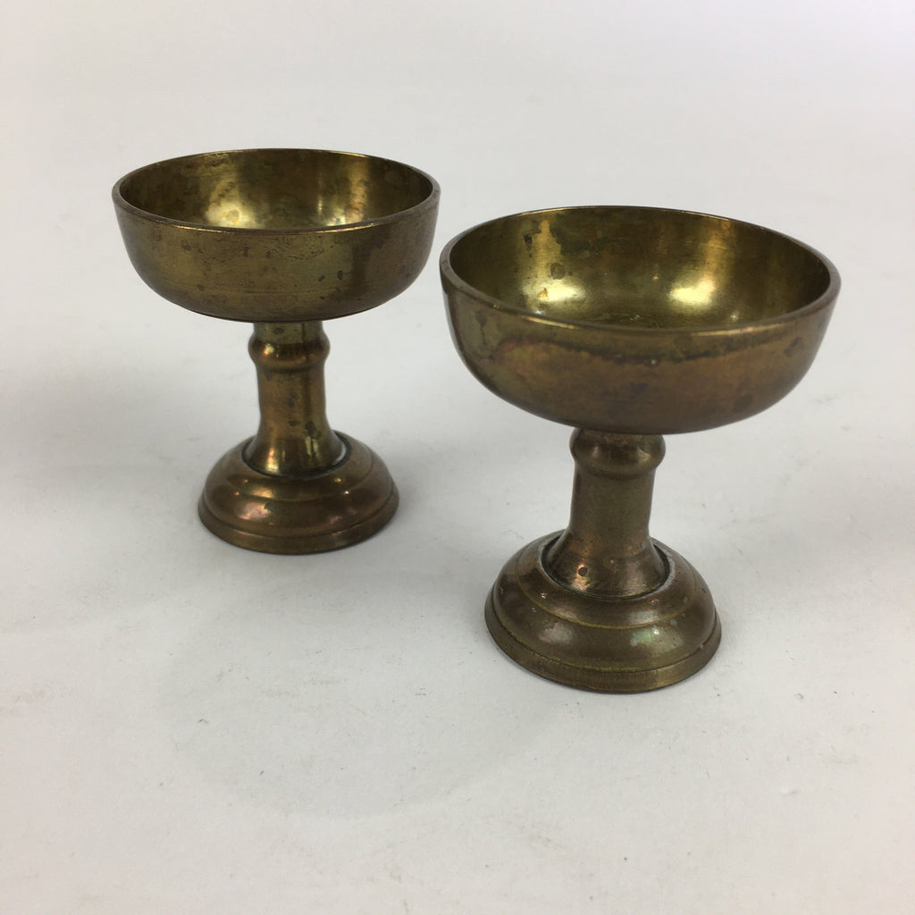 Japanese Buddhist Altar Fitting 2pc Pair Vtg Rice Offering Cup Brass BU689