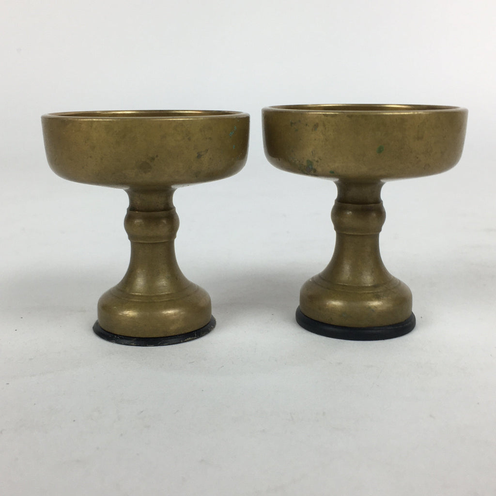Japanese Buddhist Altar Fitting 2pc Pair Vtg Rice Offering Cup Brass Butsudan BU