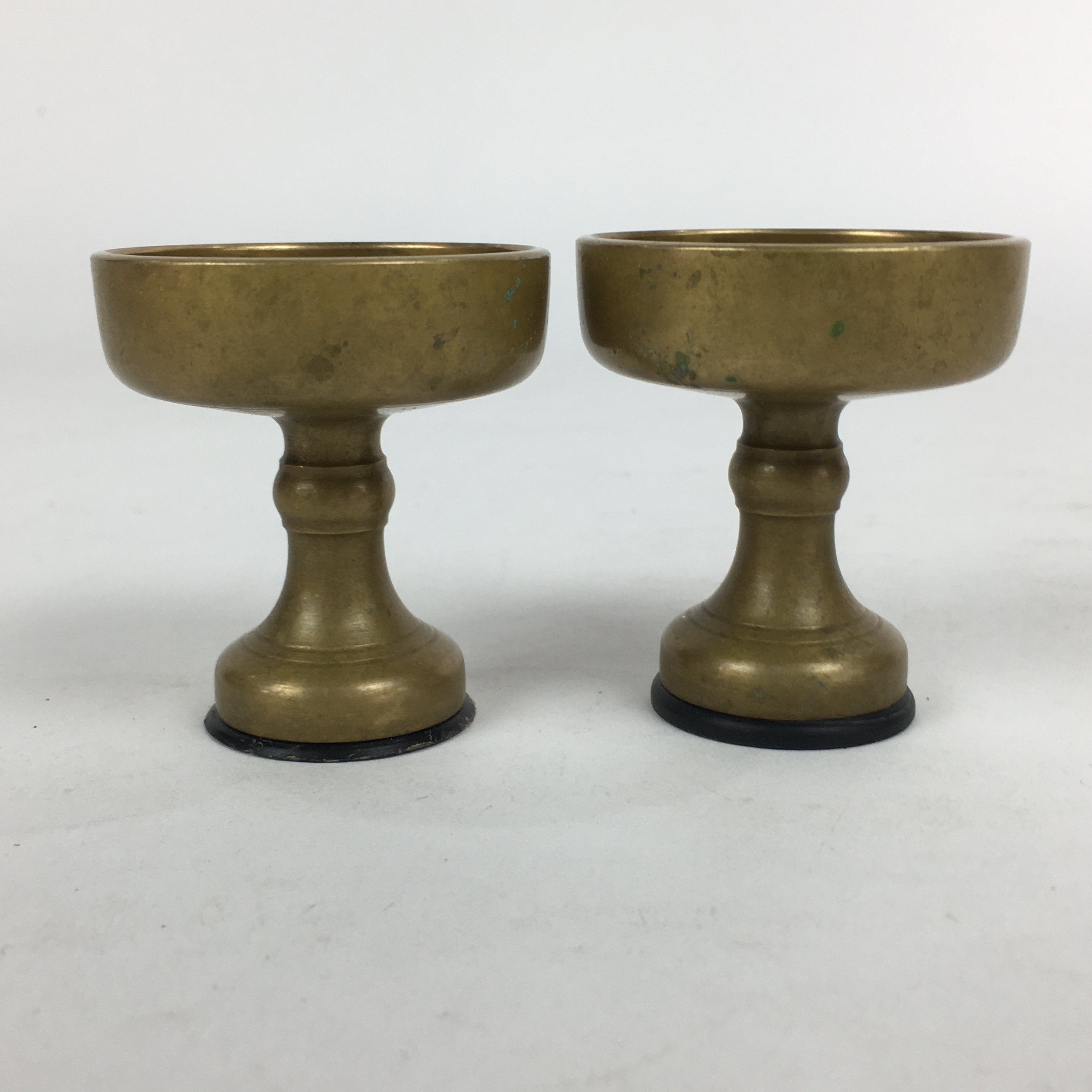 Japanese Buddhist Altar Fitting 2pc Pair Vtg Rice Offering Cup Brass Butsudan BU
