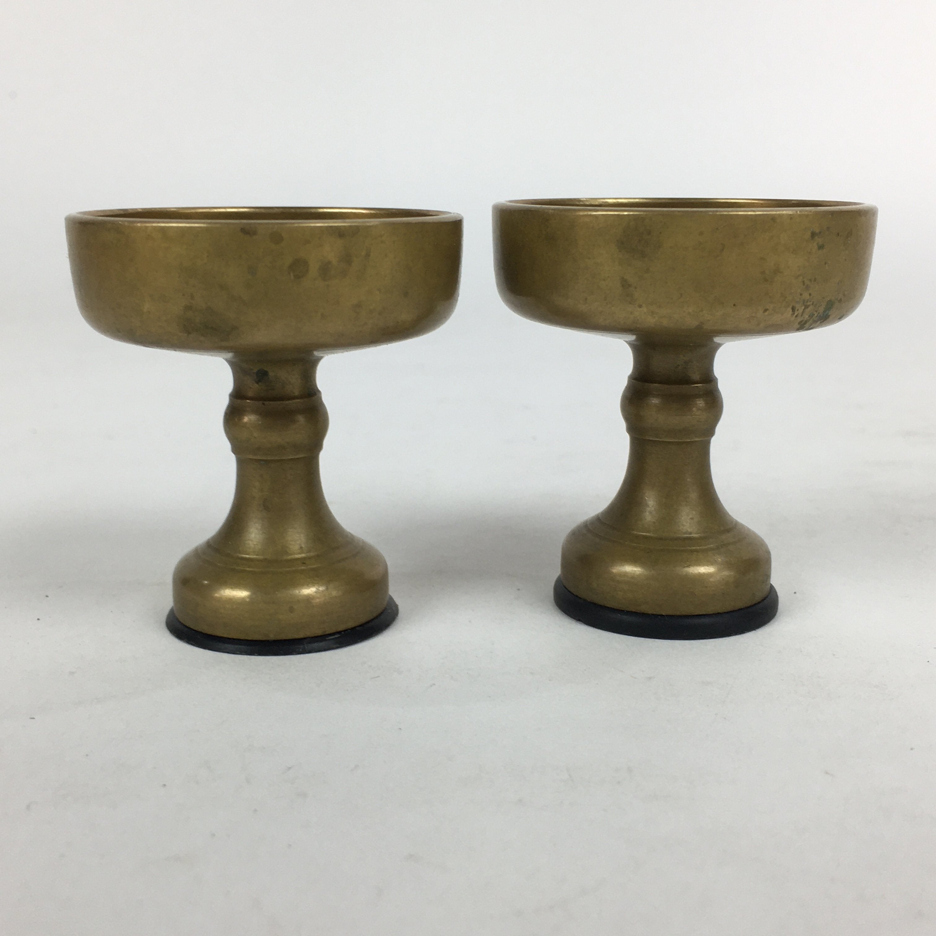 Japanese Buddhist Altar Fitting 2pc Pair Vtg Rice Offering Cup Brass Butsudan BU