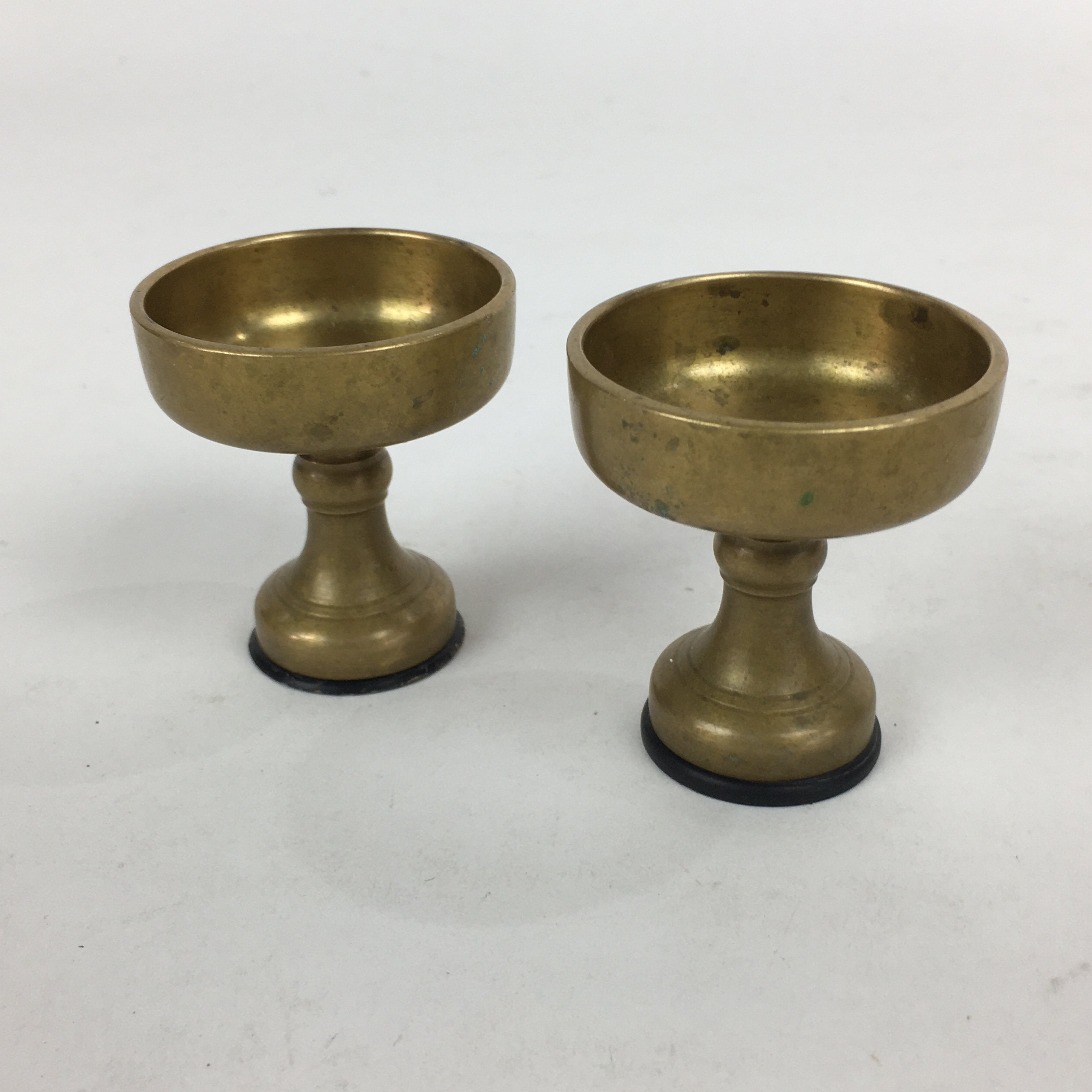 Japanese Buddhist Altar Fitting 2pc Pair Vtg Rice Offering Cup Brass Butsudan BU