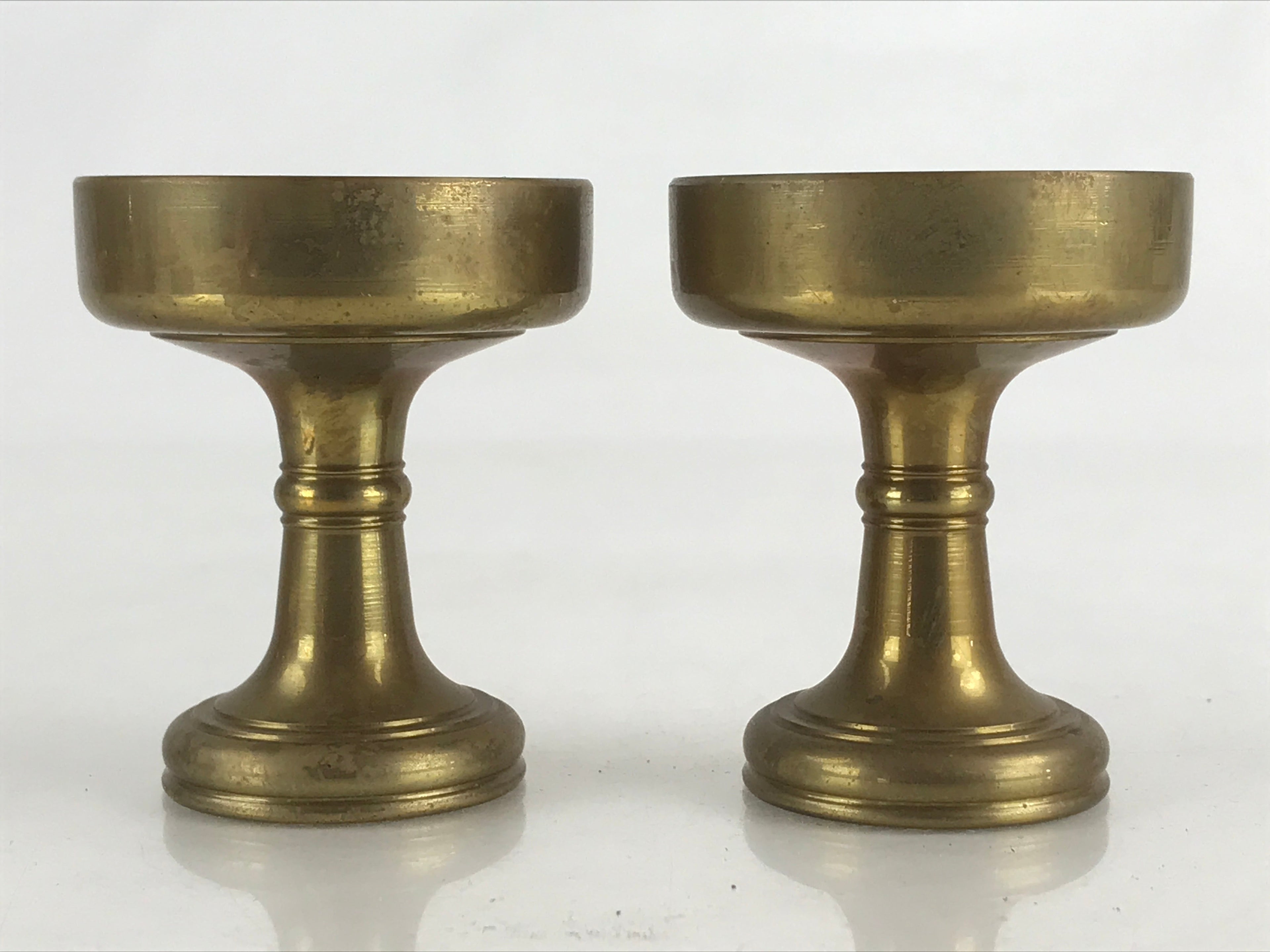 Japanese Buddhist Altar Fitting 2pc Set Rice Offering Cup Vtg Buppanki Butsugu B