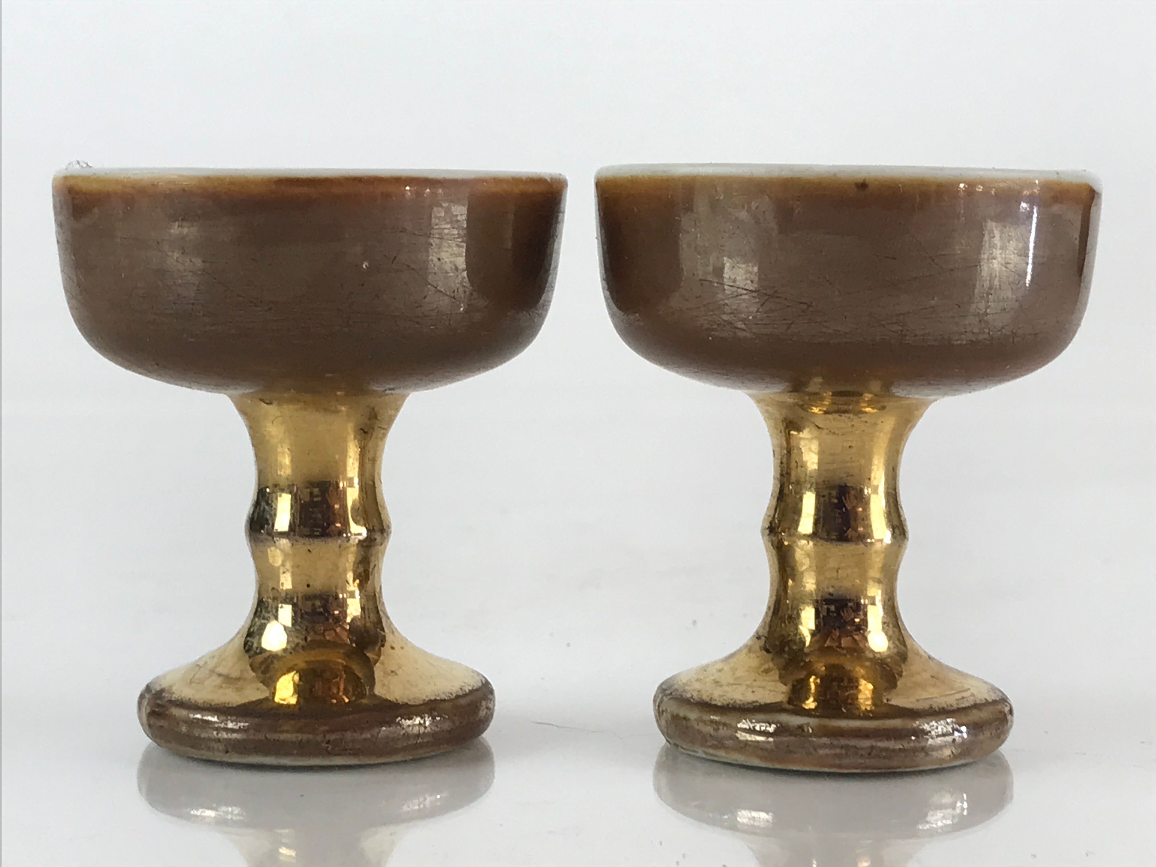 Japanese Buddhist Altar Fitting 2pc Set Vtg Golden Rice Offering Cup BU773