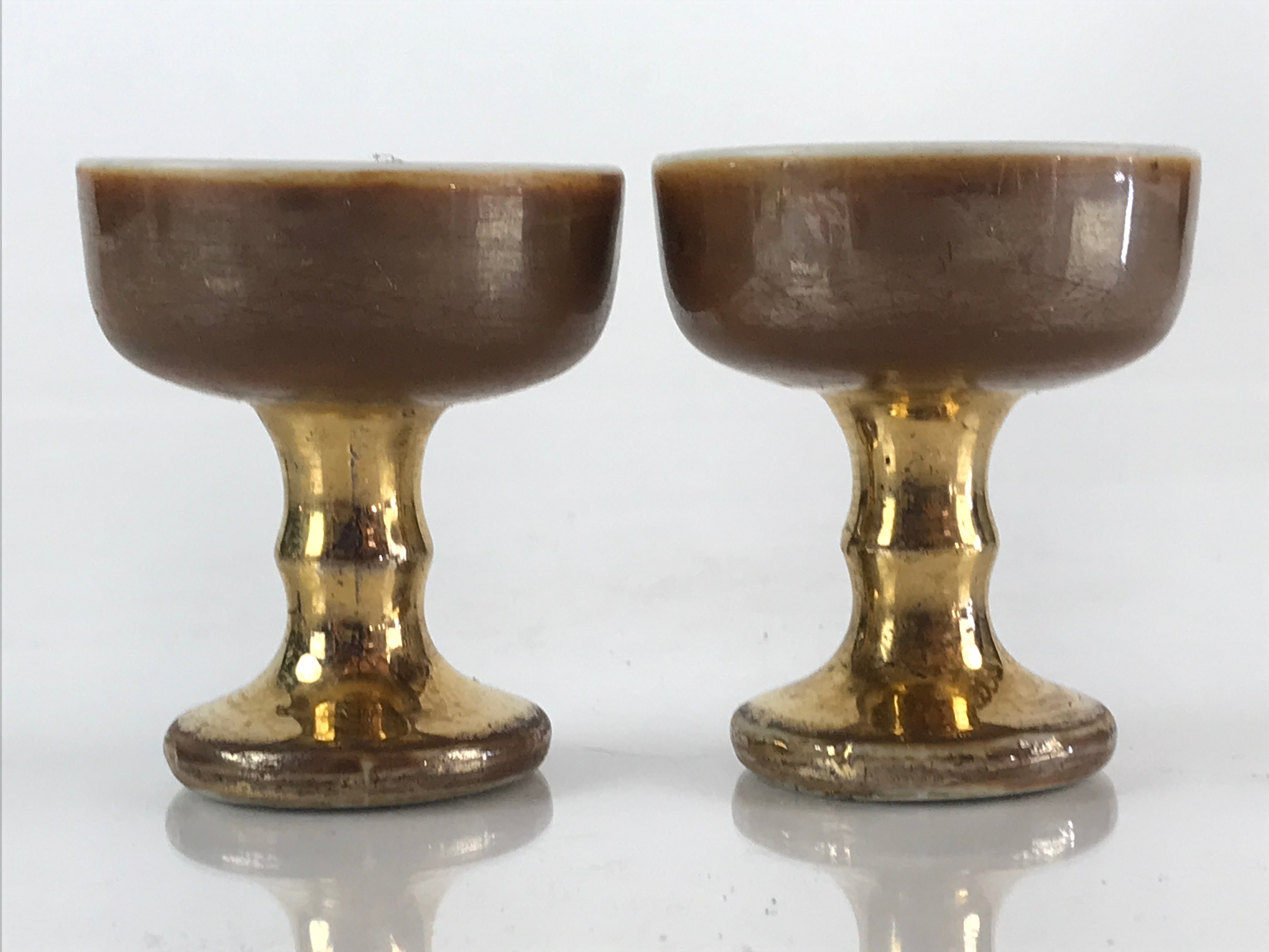 Japanese Buddhist Altar Fitting 2pc Set Vtg Golden Rice Offering Cup BU773