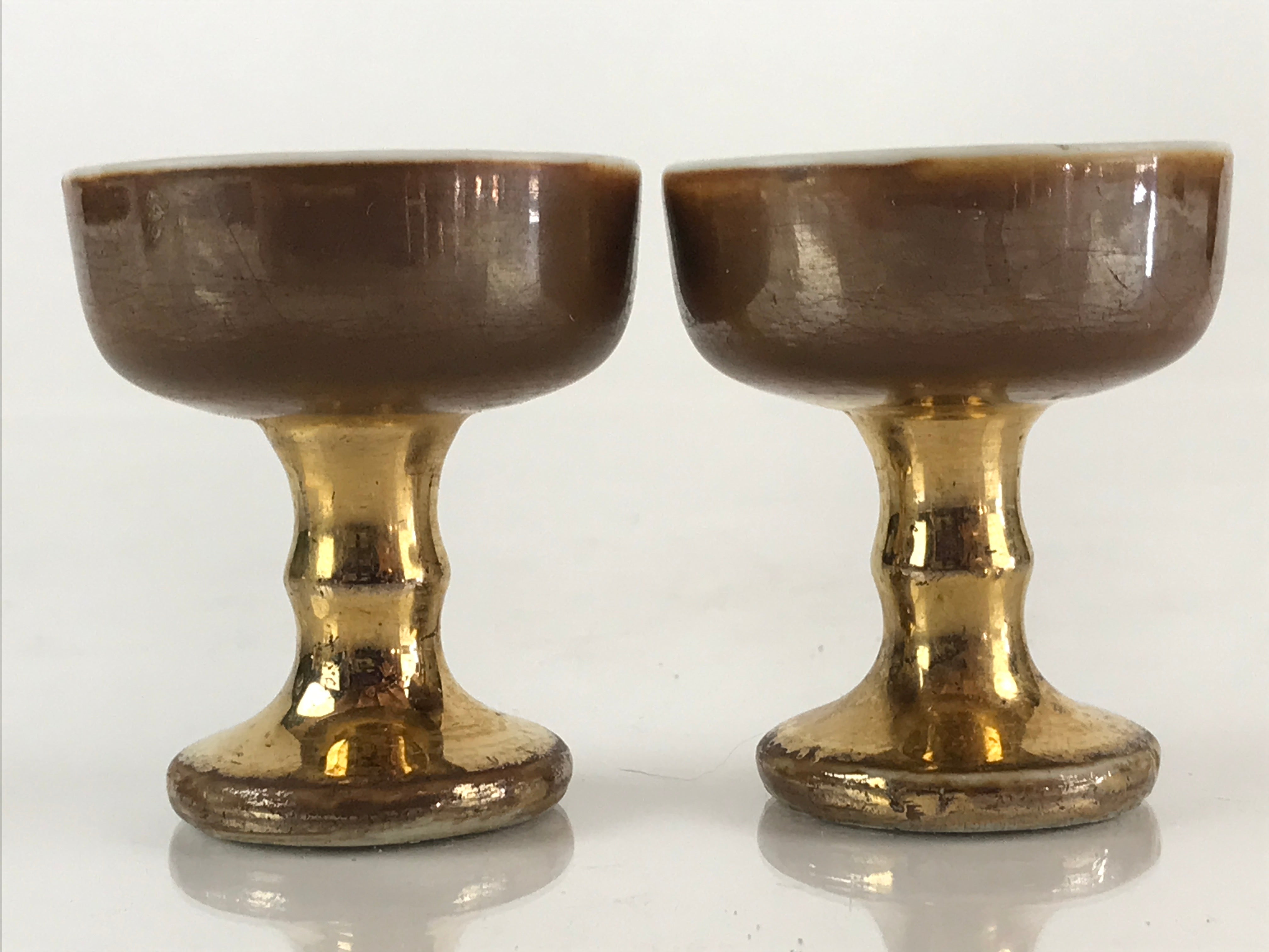 Japanese Buddhist Altar Fitting 2pc Set Vtg Golden Rice Offering Cup BU773