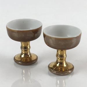 Japanese Buddhist Altar Fitting 2pc Set Vtg Golden Rice Offering Cup BU773