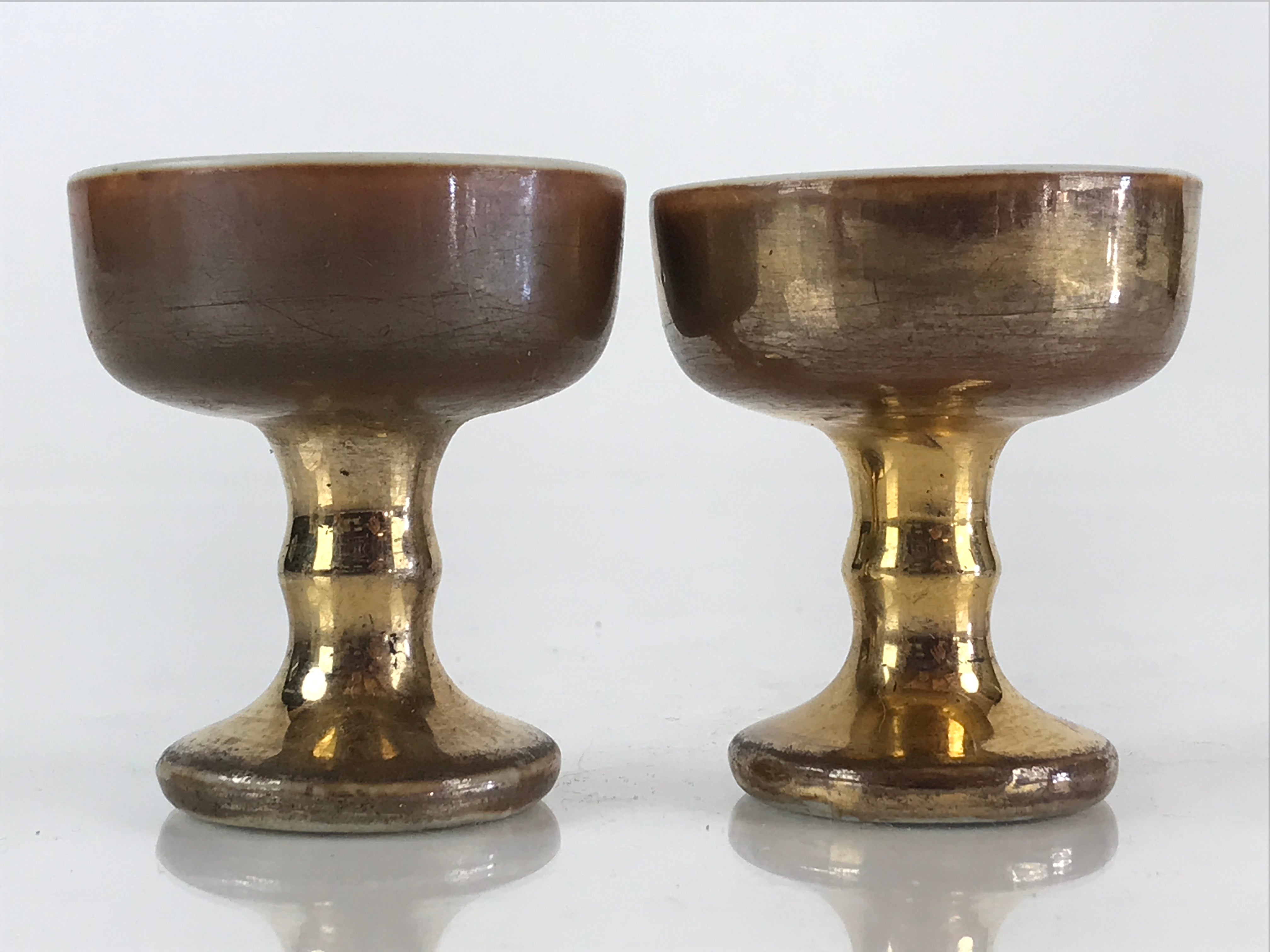 Japanese Buddhist Altar Fitting 2pc Set Vtg Golden Rice Offering Cup BU774