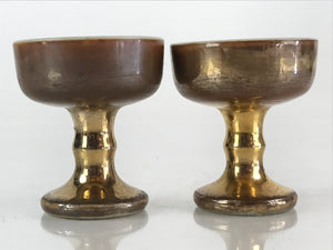 Japanese Buddhist Altar Fitting 2pc Set Vtg Golden Rice Offering Cup BU774