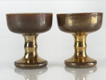 Japanese Buddhist Altar Fitting 2pc Set Vtg Golden Rice Offering Cup BU774