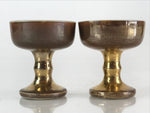 Japanese Buddhist Altar Fitting 2pc Set Vtg Golden Rice Offering Cup BU774