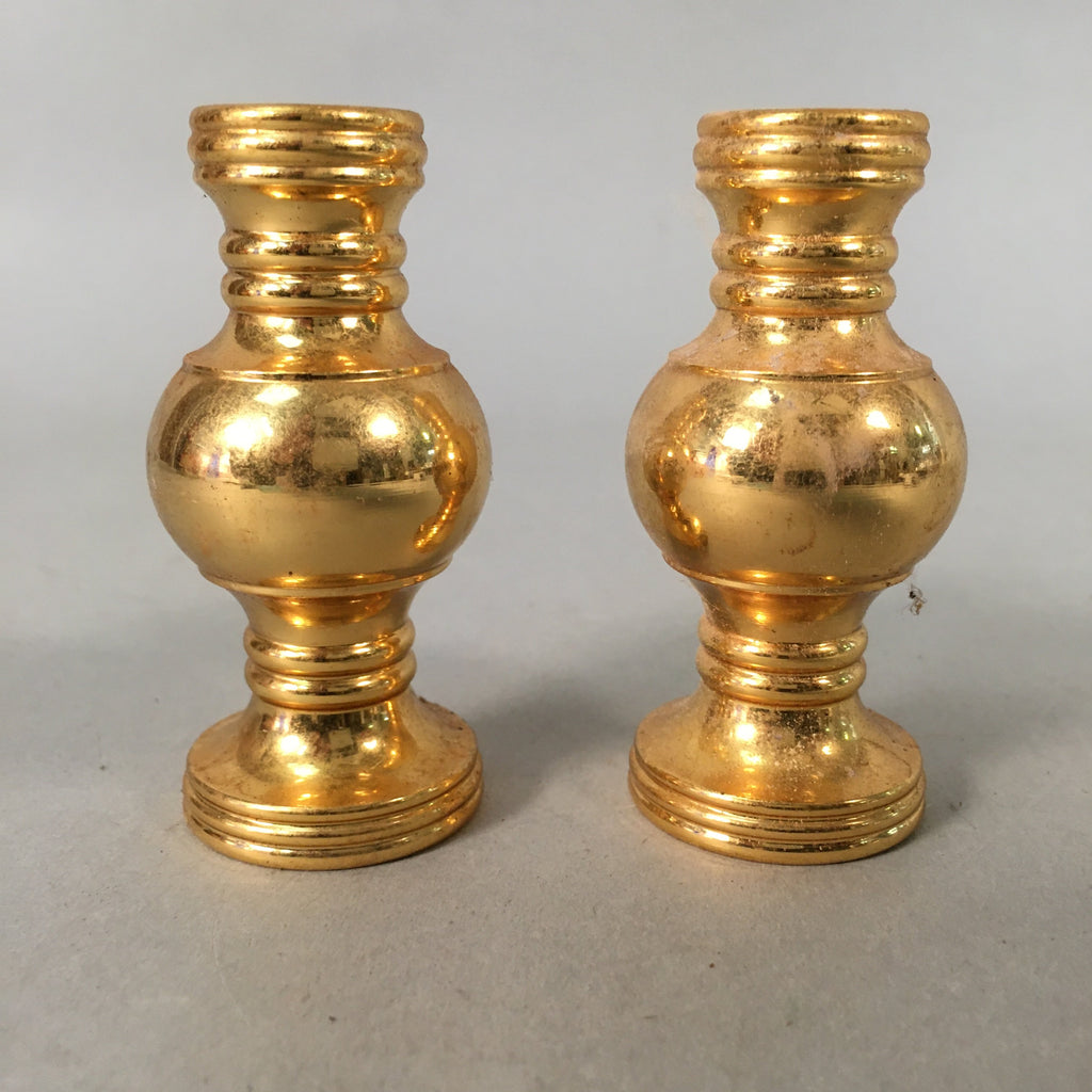 Japanese Buddhist Altar Fitting 2pc Vtg Flower Vase Stand Brass Butsudan BU367