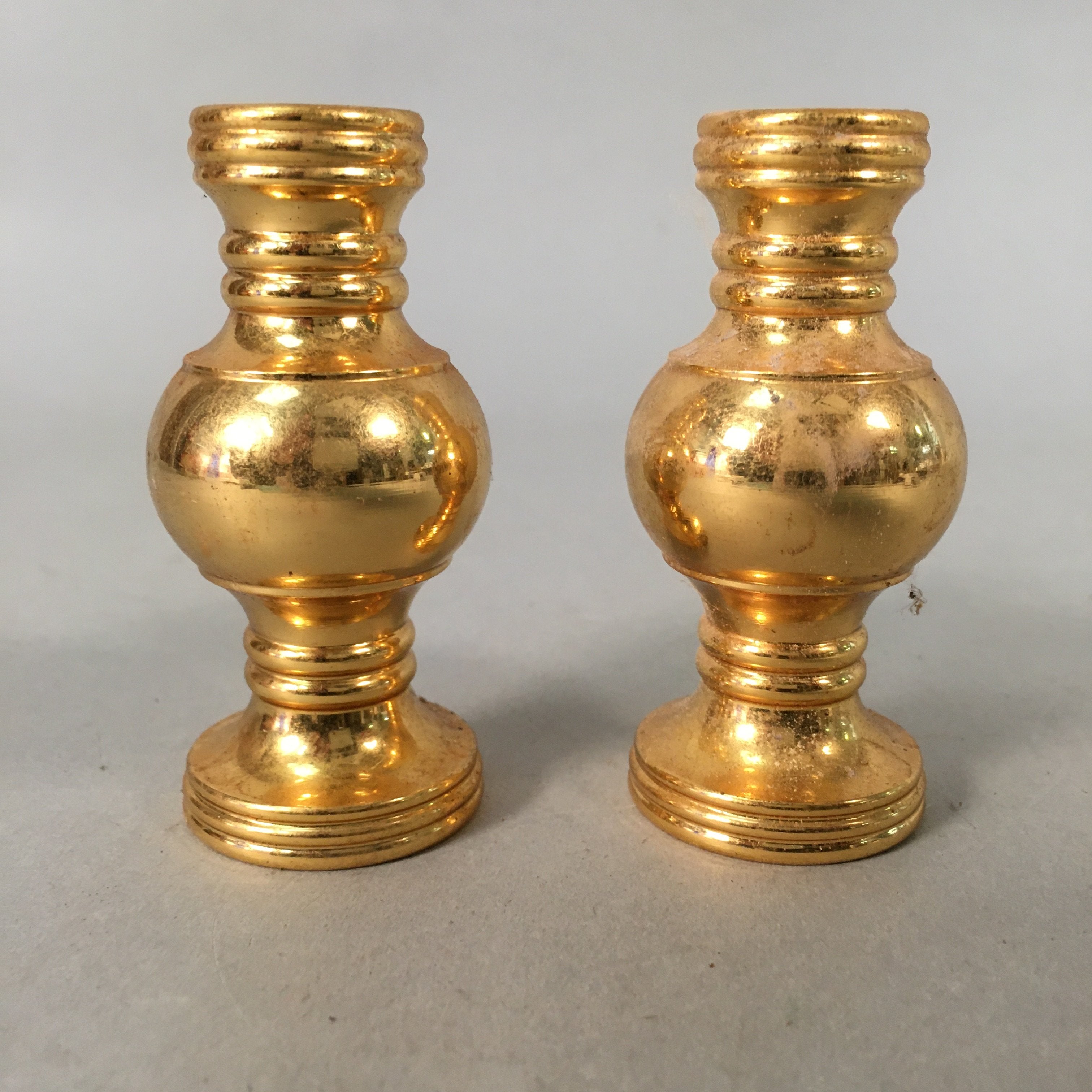 Japanese Buddhist Altar Fitting 2pc Vtg Flower Vase Stand Brass Butsudan BU367