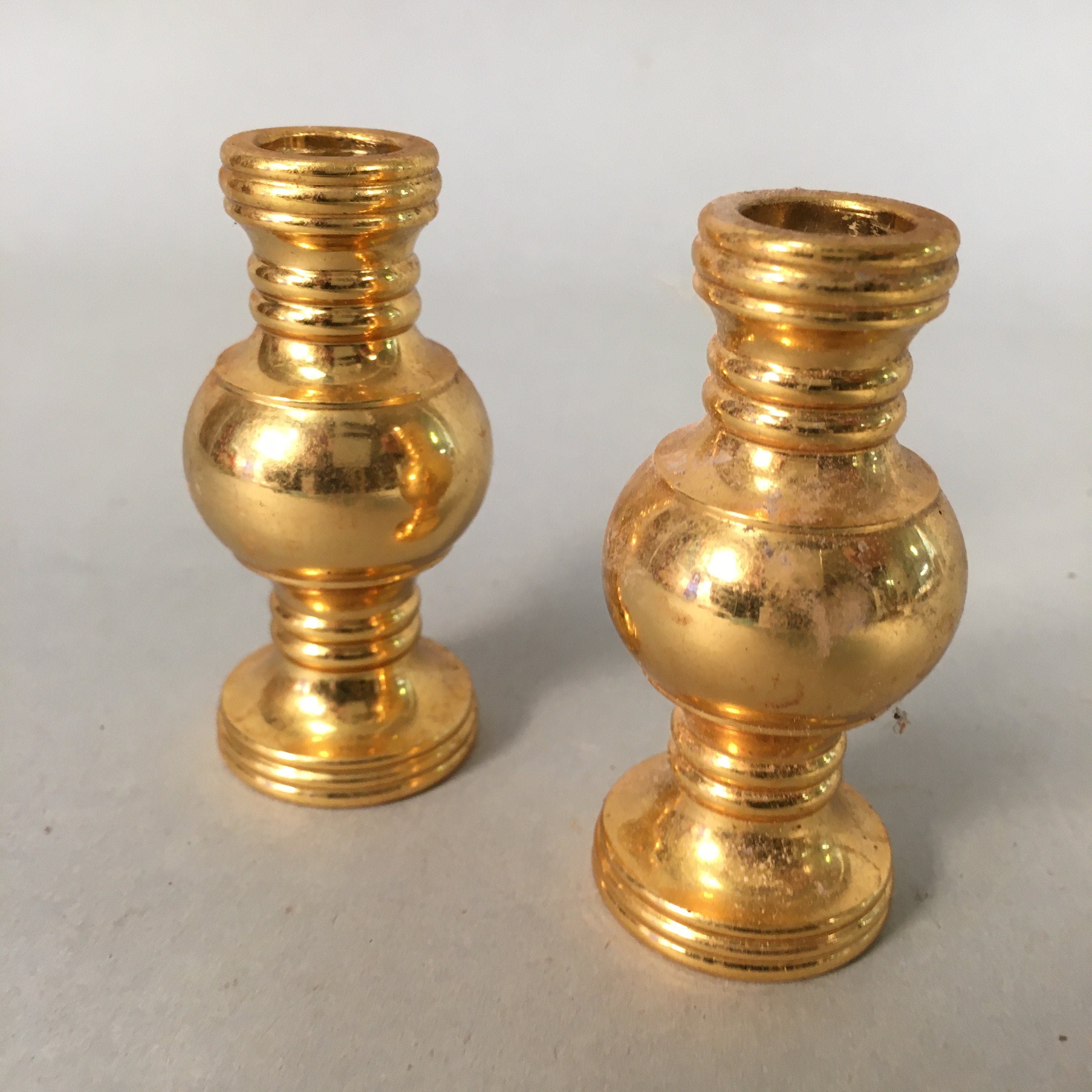 Japanese Buddhist Altar Fitting 2pc Vtg Flower Vase Stand Brass Butsudan BU367