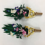 Japanese Buddhist Altar Fitting Artificial Flower Bouquet 2pc Set Vtg Hanataba