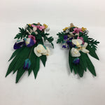 Japanese Buddhist Altar Fitting Artificial Flower Bouquet 2pc Set Vtg Hanataba