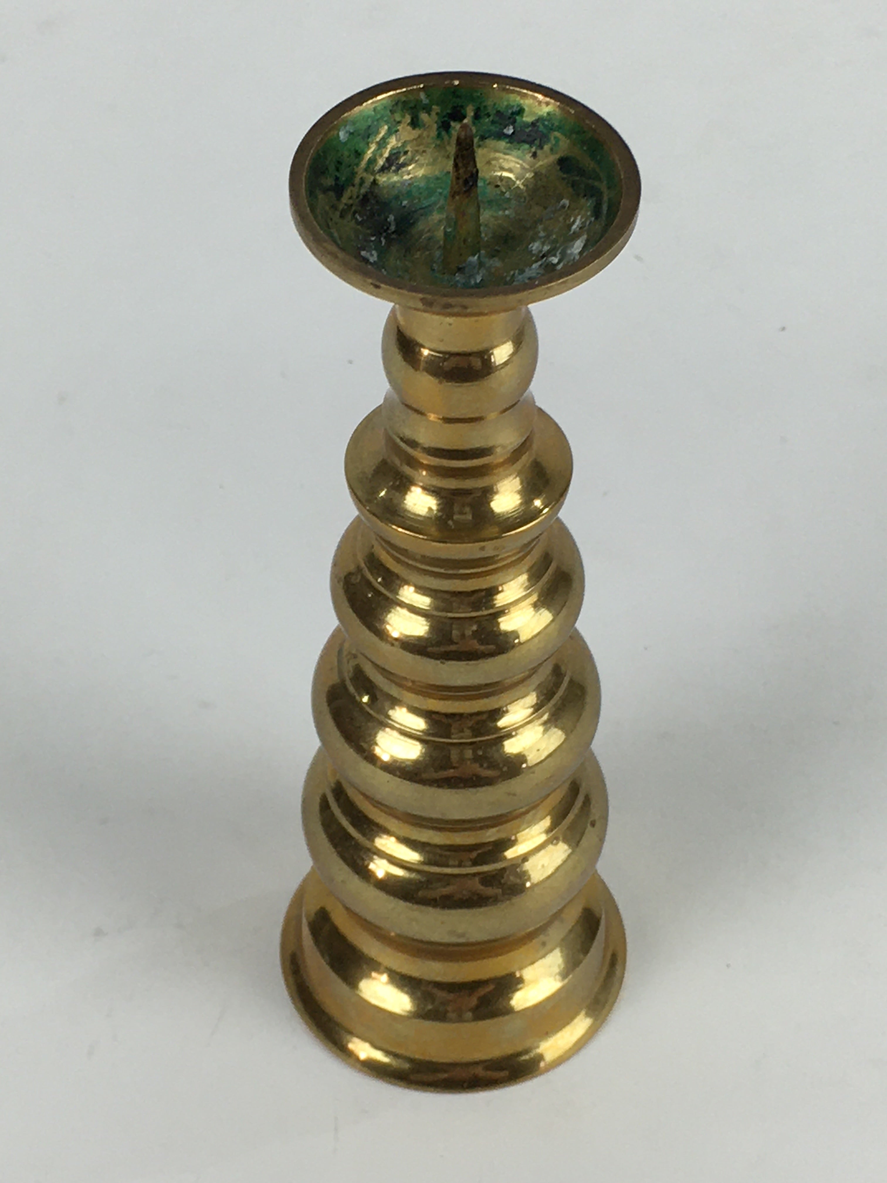 Japanese Buddhist Altar Fitting Brass Candle Stand Vtg Shokudai BU704