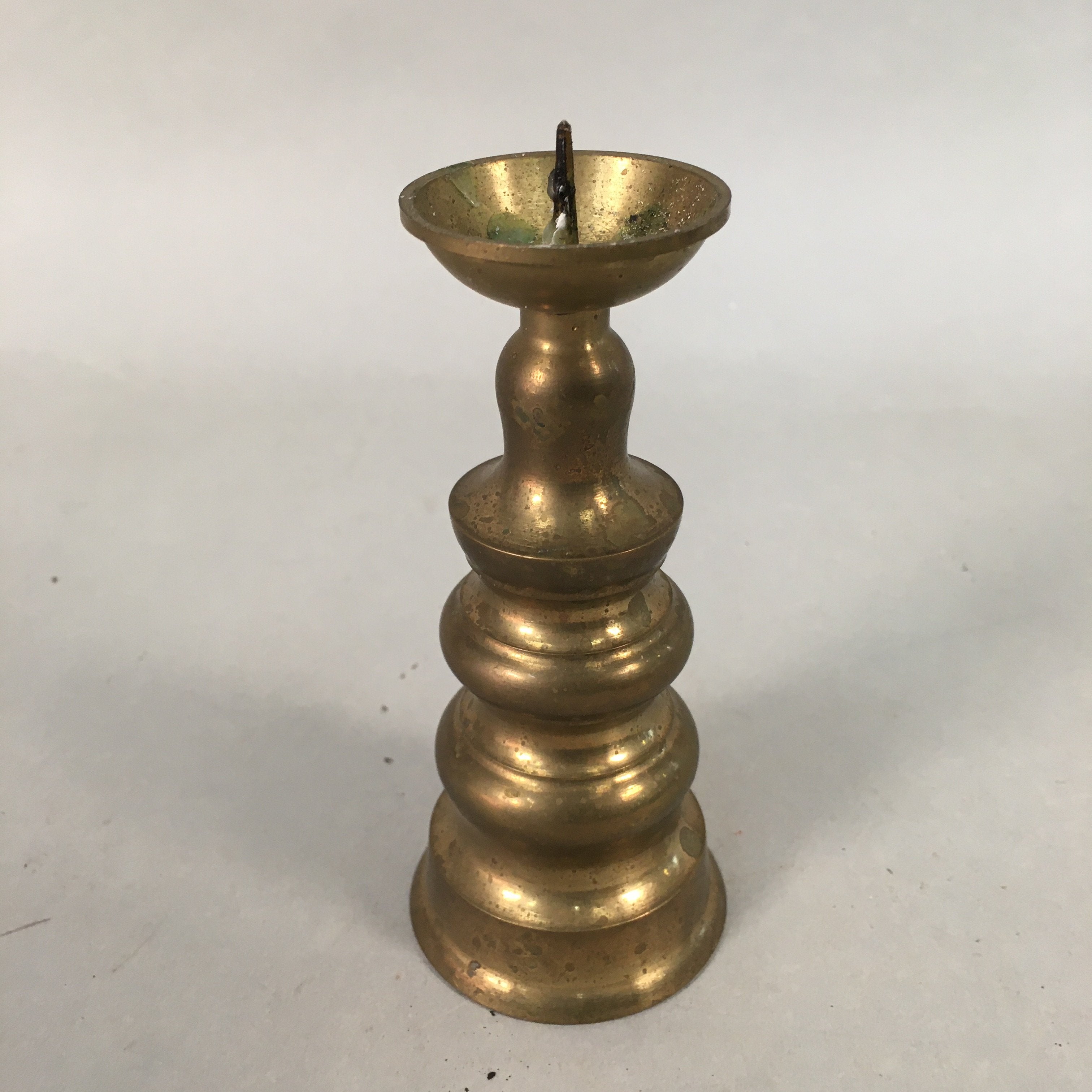 Japanese Buddhist Altar Fitting Brass Candle Stand Vtg Shokudai Butsudan BU375