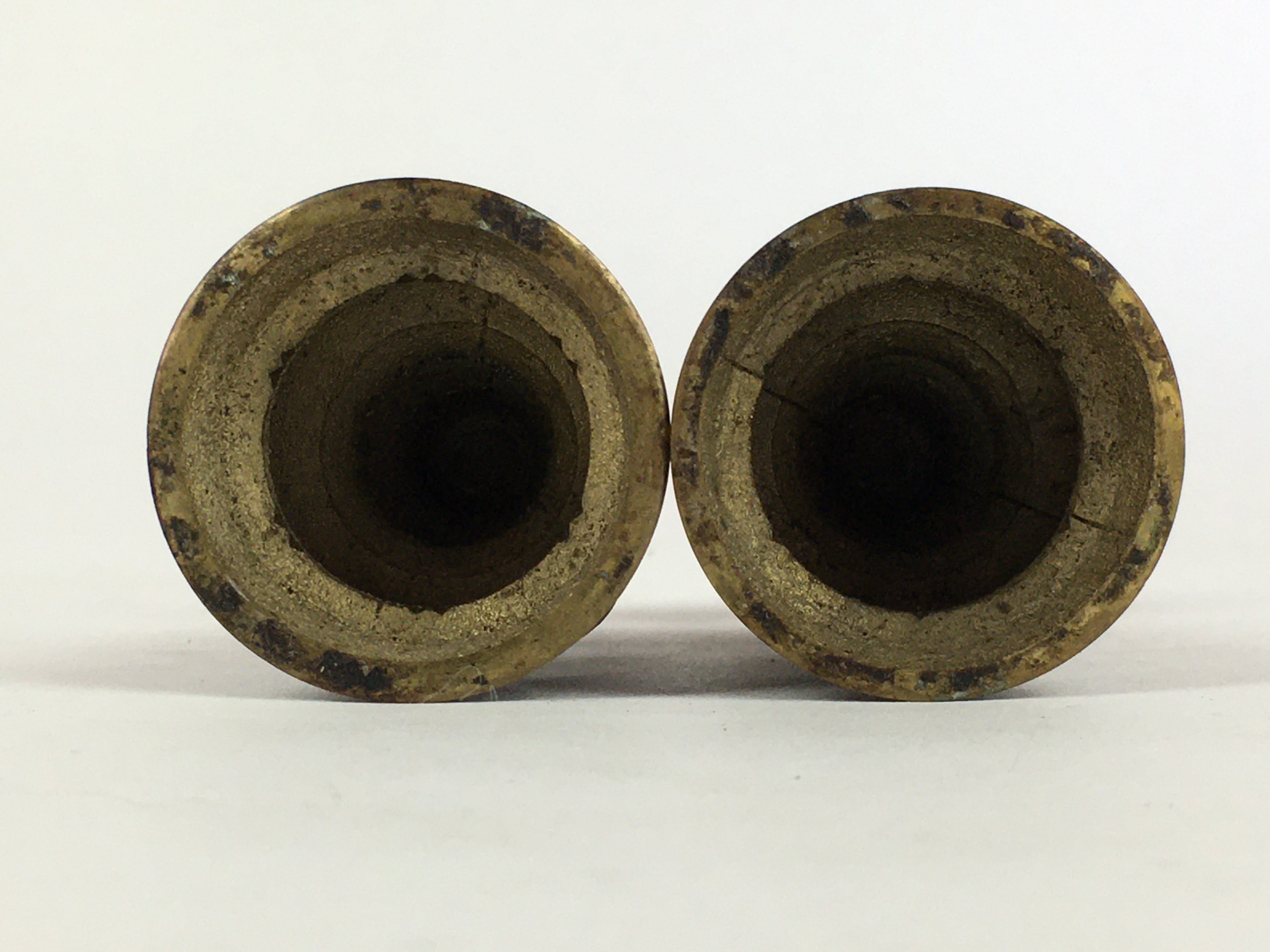 Japanese Buddhist Altar Fitting Brass Candle Stand set Vtg Shokudai BU687