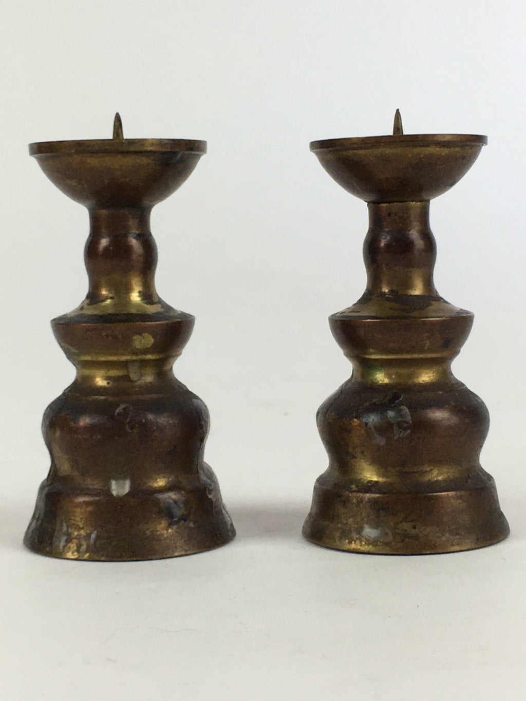 Japanese Buddhist Altar Fitting Brass Candle Stand set Vtg Shokudai BU687