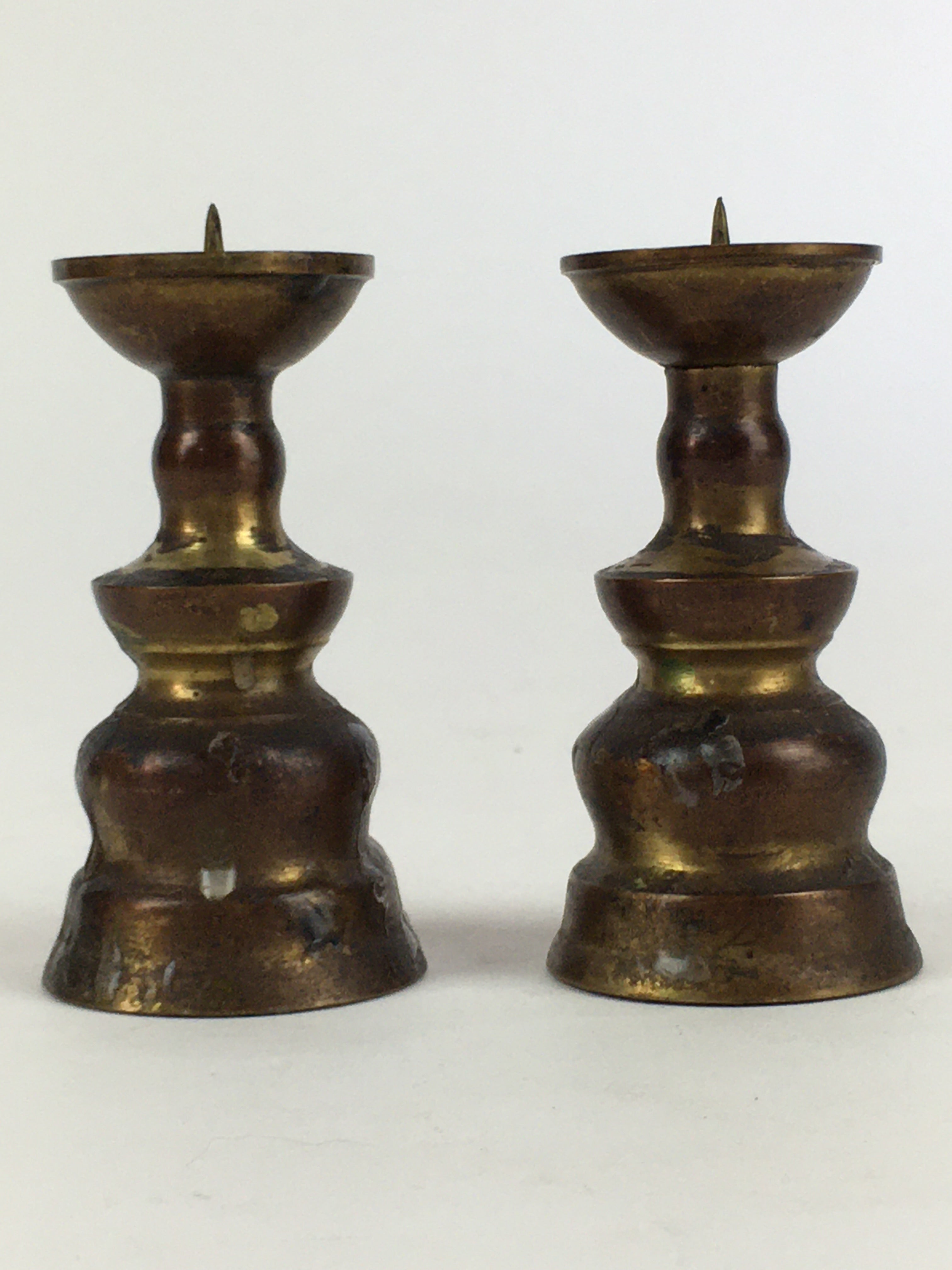 Japanese Buddhist Altar Fitting Brass Candle Stand set Vtg Shokudai BU687